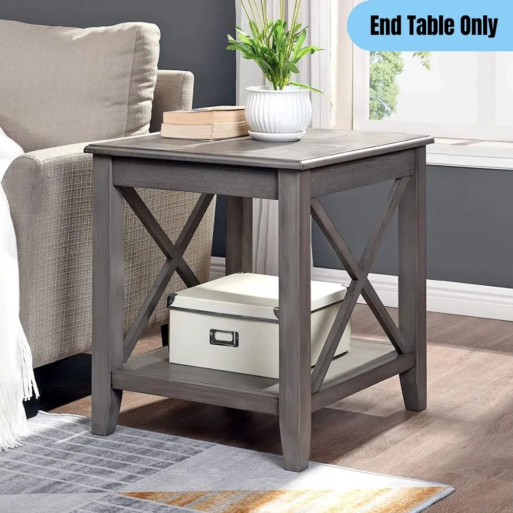 Rustic Wooden End Table W/ Shelf Farmhouse Style Display Storage Furniture  Grey | Ebay With Regard To Rustic Gray End Tables (Photo 10 of 15)