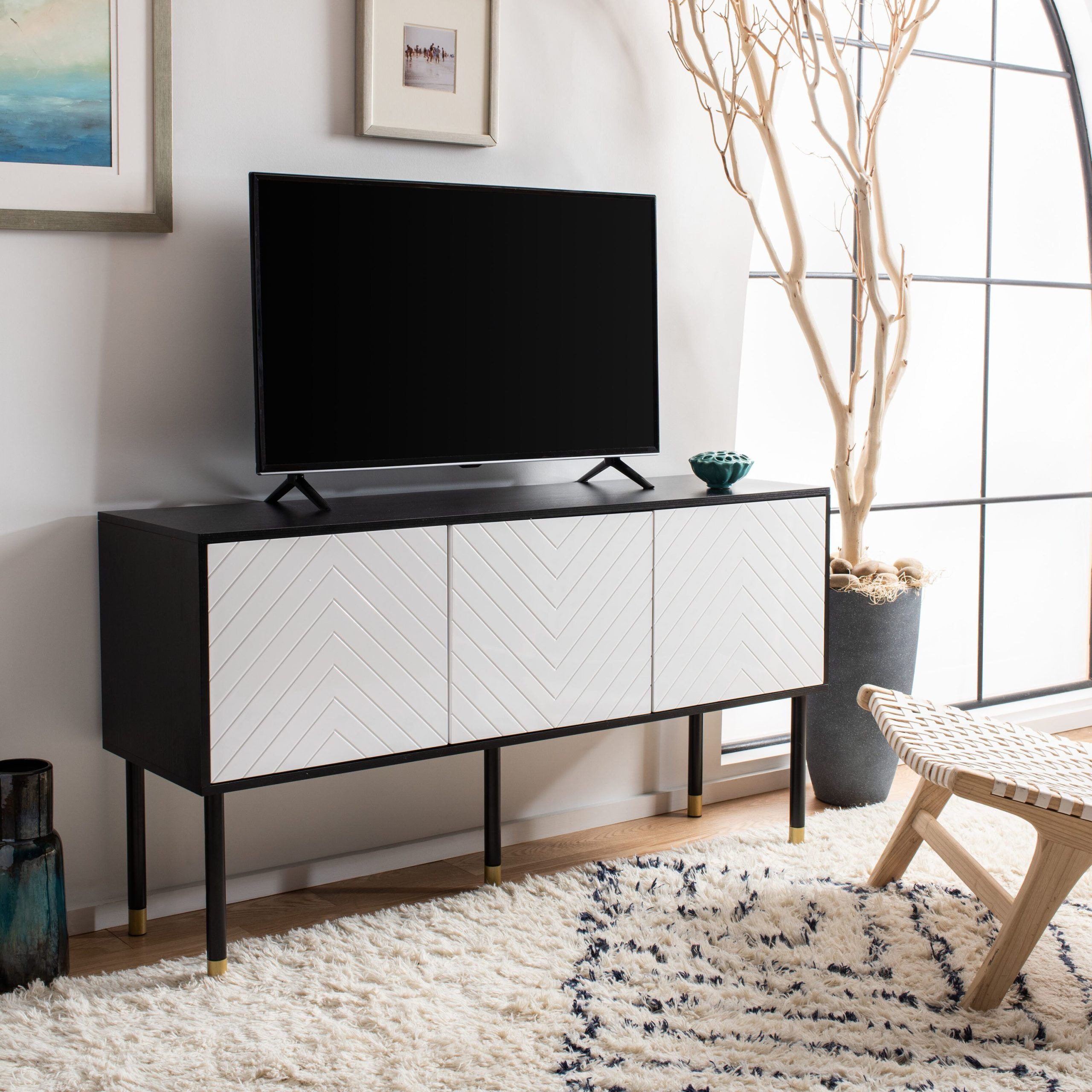 Safavieh Oakley Modern/contemporary Black/white Tv Cabinet (accommodates  Tvs Up To 60 In) At Lowes With Regard To Oaklee Tv Stands (View 13 of 15)