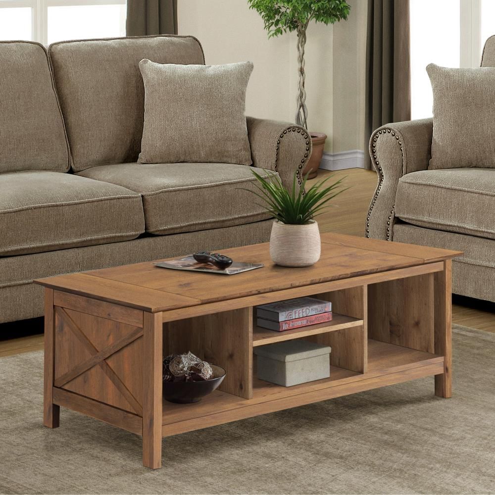 Saint Birch Houstin Rustic Brown Wood Modern Coffee Table With Storage In  The Coffee Tables Department At Lowes In Brown Rustic Coffee Tables (View 14 of 15)