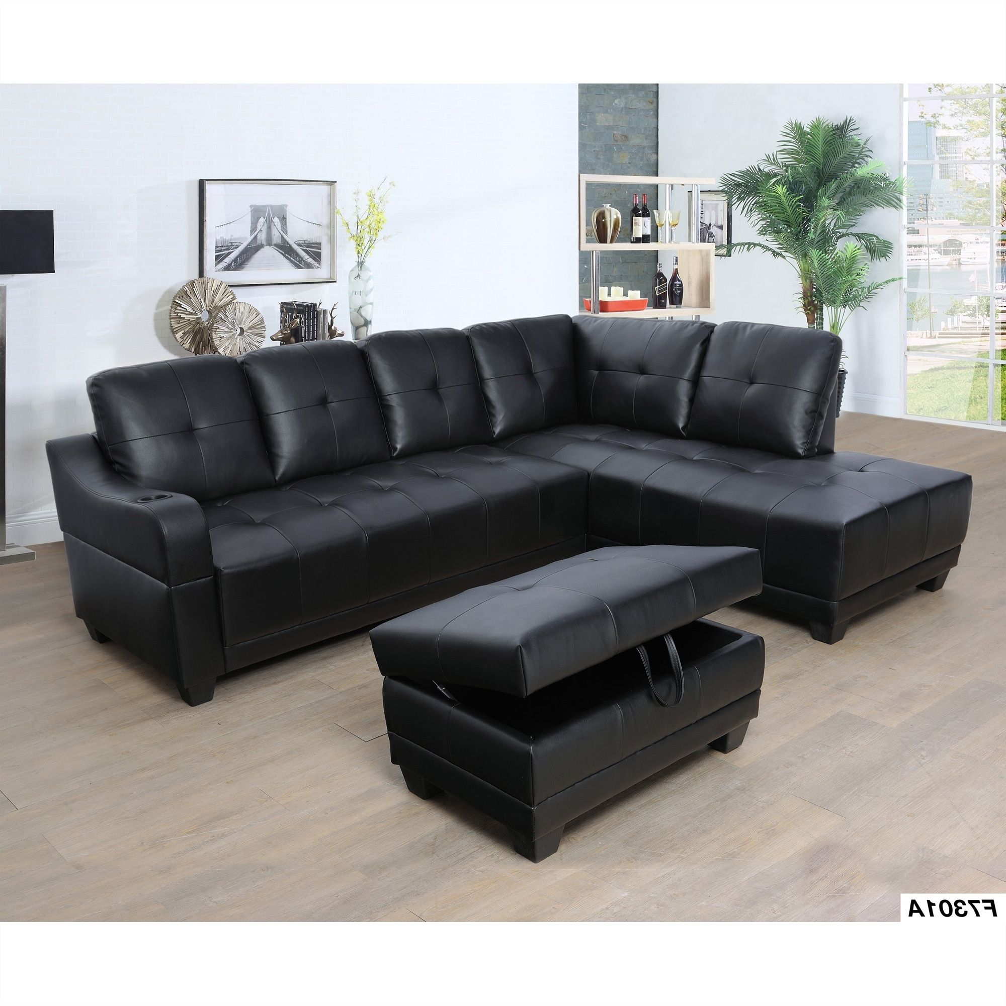 Sectional Sofa Set With Cup Holder,right Facing,black(7301b) – Bed Bath &  Beyond – 33762765 Within Right Facing Black Sofas (View 15 of 15)