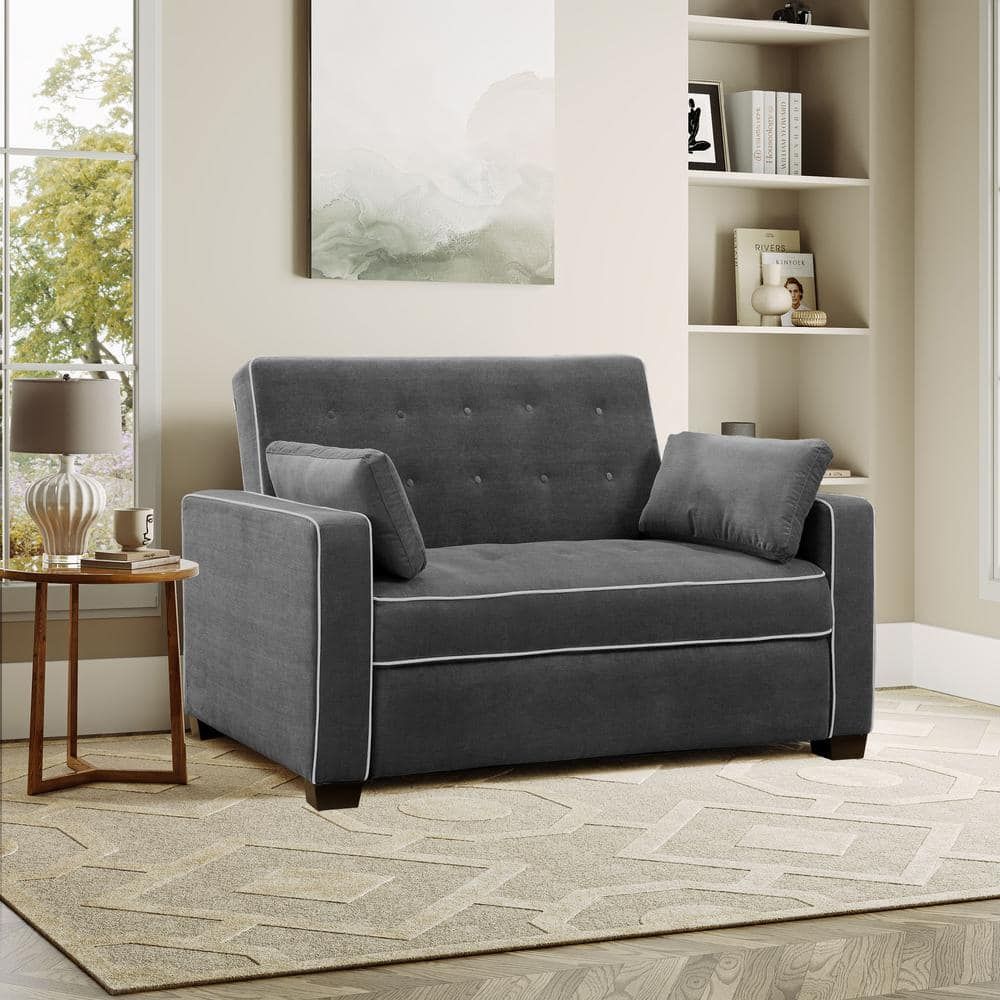 Serta Augustus 38 In. Gray Linen 2 Seater Queen Sleeper Convertible Sofa  Bed With Square Arms Sa Ags Qs3u5 Cy – The Home Depot Pertaining To 8 Seat Convertible Sofas (Photo 11 of 15)