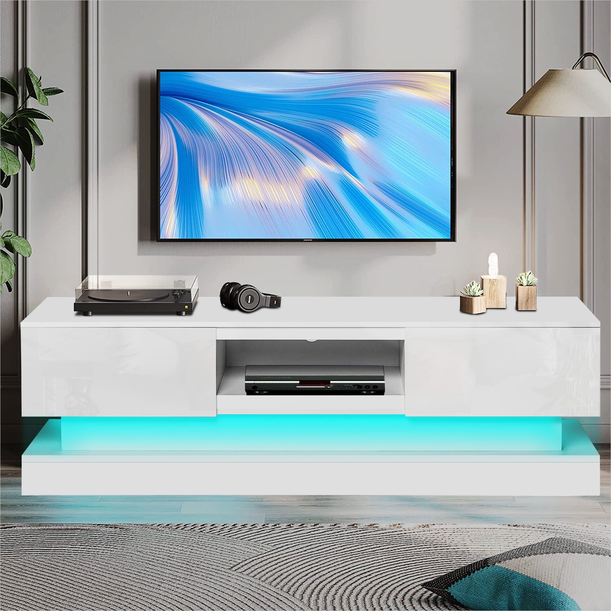 Sesslife Tv Stand With Led Lights For 70 Inch Tv, Gaming Entertainment  Center With Storage Drawers, Game Console Tv Cabinet Entertainment Stand  With Shelves For Living Room, Bedroom, White – Walmart Within Tv Stands With Lights (View 7 of 15)
