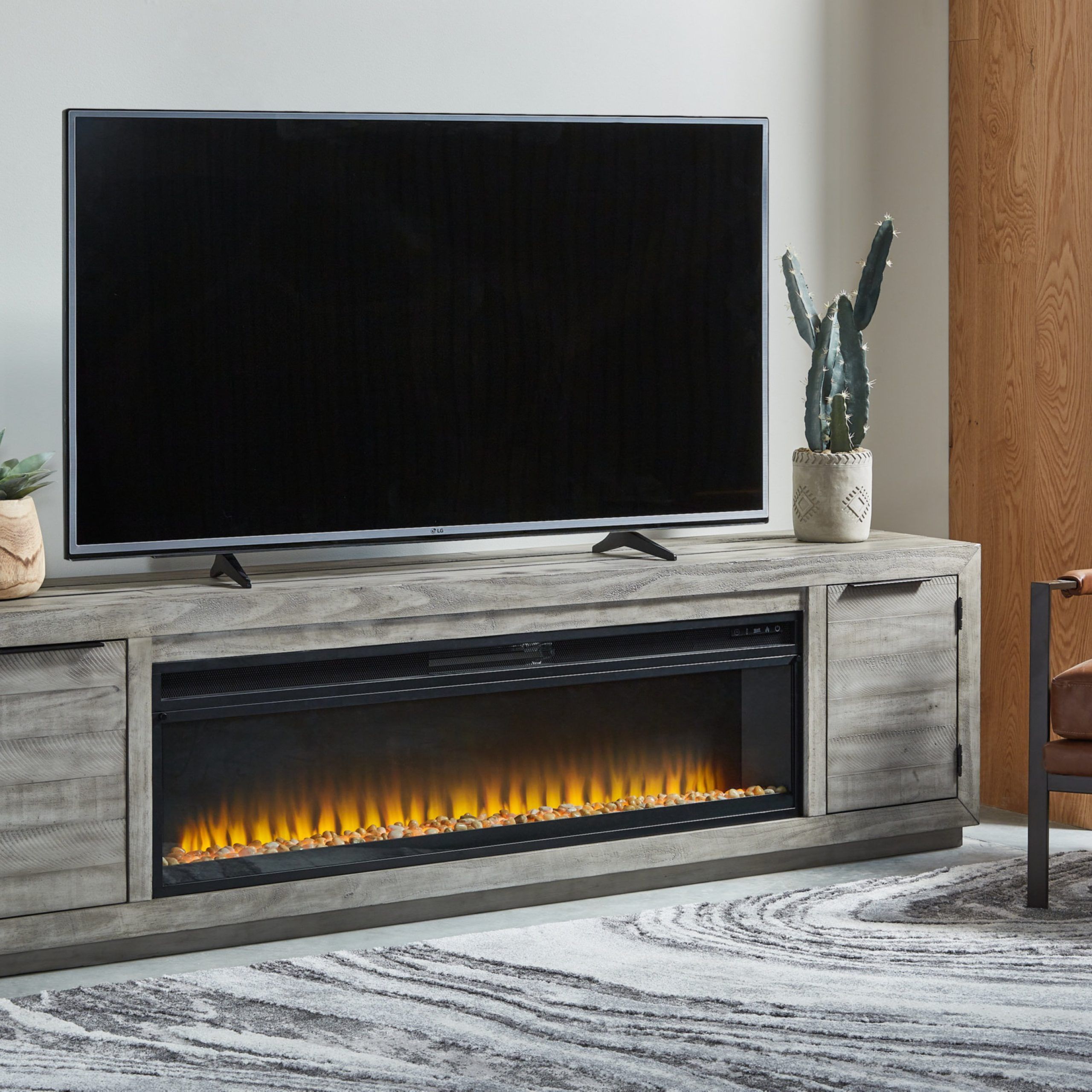 Signature Designashley Naydell Tv Stand For Tvs Up To 88" With Electric  Fireplace Included & Reviews | Wayfair Throughout Electric Fireplace Entertainment Centers (View 11 of 15)