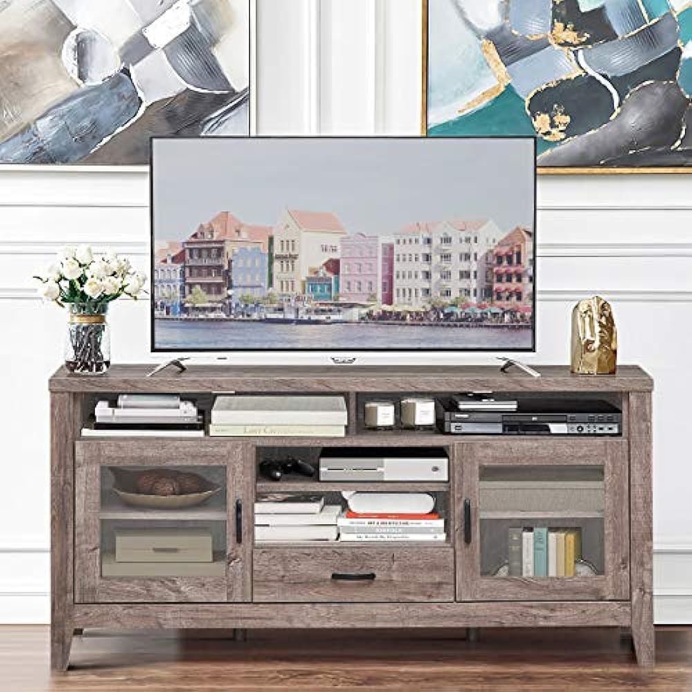 Silkydry Tall Tv Stand W/2 Glass Door Cabinets, 4 India | Ubuy In Tv Stands With 2 Doors And 2 Open Shelves (Photo 10 of 15)