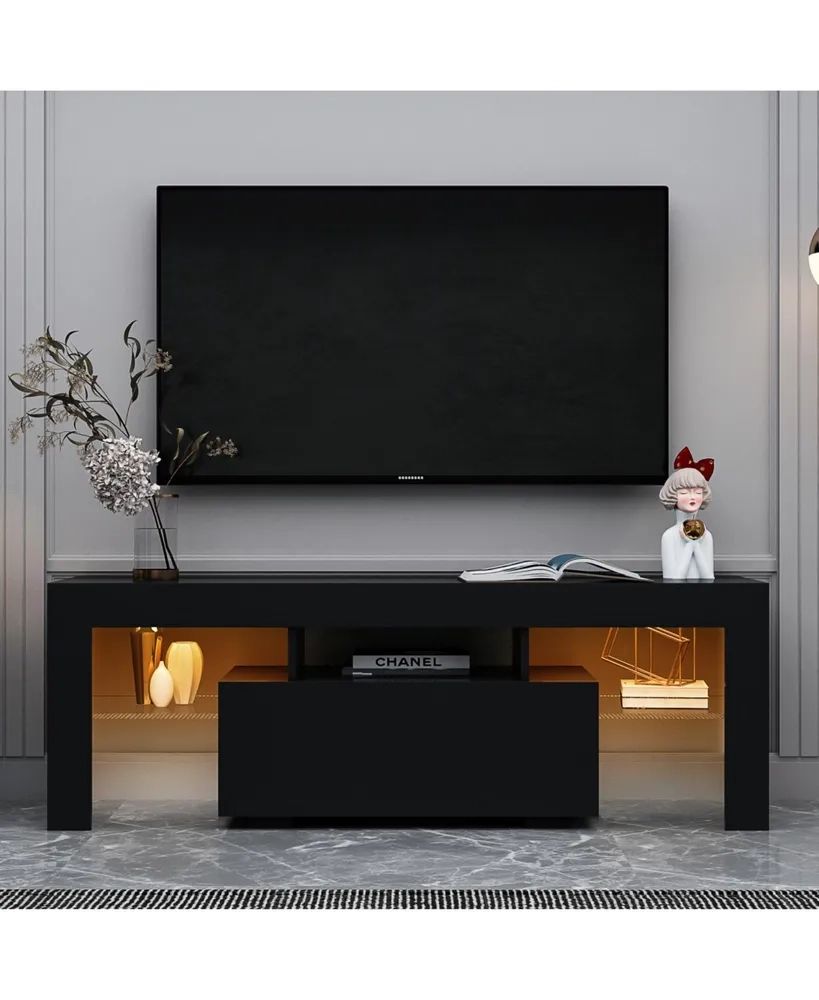 Simplie Fun Black Tv Stand With Led Rgb Lights, Flat Screen Tv Cabinet,  Gaming Consoles – In Lounge Room, Living Room And Bedroom(black) | Plaza  Las Americas With Black Rgb Entertainment Centers (Photo 9 of 15)