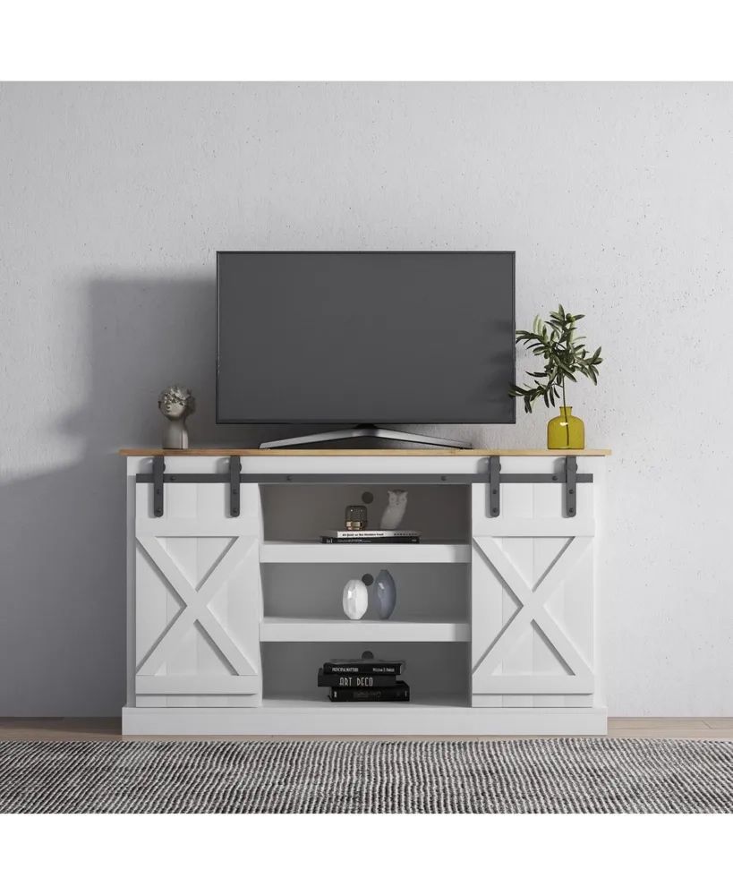 Simplie Fun Farmhouse Sliding Barn Door Tv Stand For Tv Up To 65 Inch Flat  Screen Media Console Table Storage Cabinet Wood Entertainment Center Sturdy  | Hawthorn Mall Regarding Barn Door Media Tv Stands (View 15 of 15)