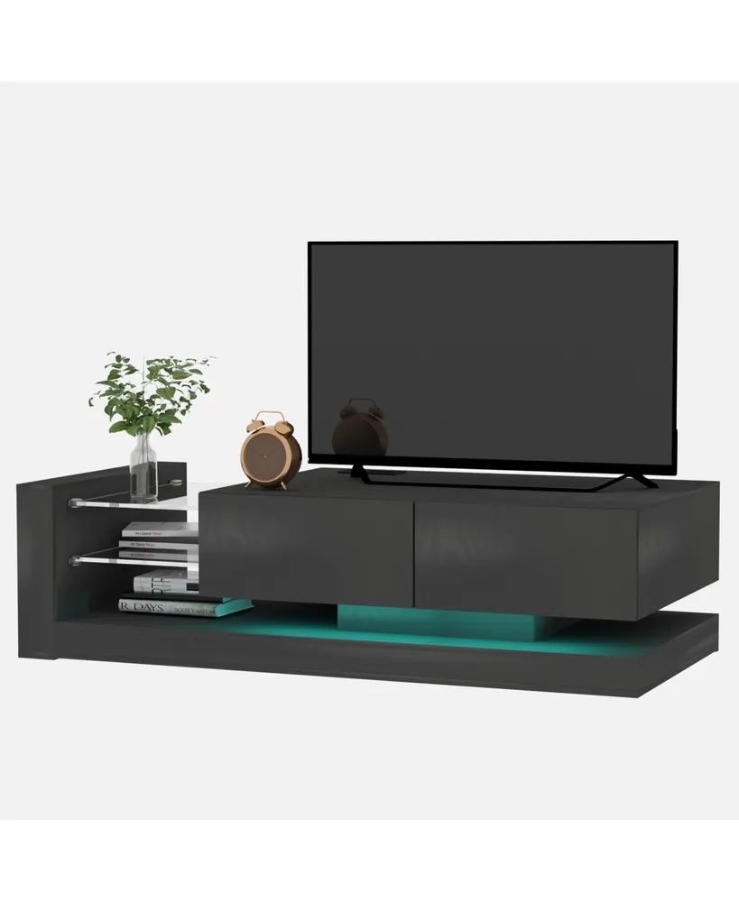 Simplie Fun Tv Console With Storage Cabinets, 16 Color 4 Modes Changing  Lights Remote Rgb Led Tv Stand, Modern High Gloss Entertainment Center ( Black, | Hawthorn Mall For Rgb Entertainment Centers Black (Photo 9 of 15)