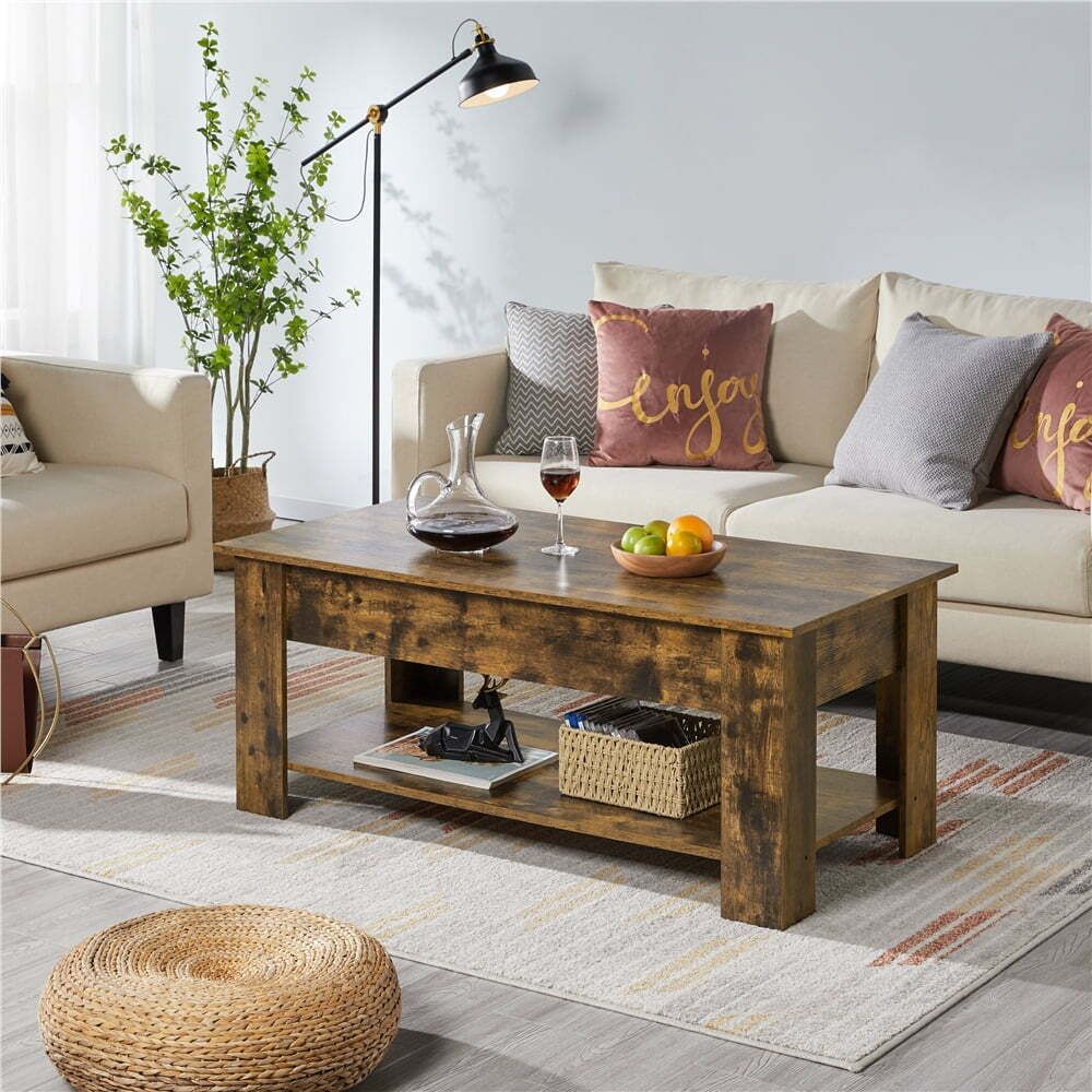 Smile Mart Modern 47.5" Wood Lift Top Coffee Table With Lower Shelf,  Rustic | Ebay Within Modern Wooden Lift Top Tables (Photo 4 of 15)