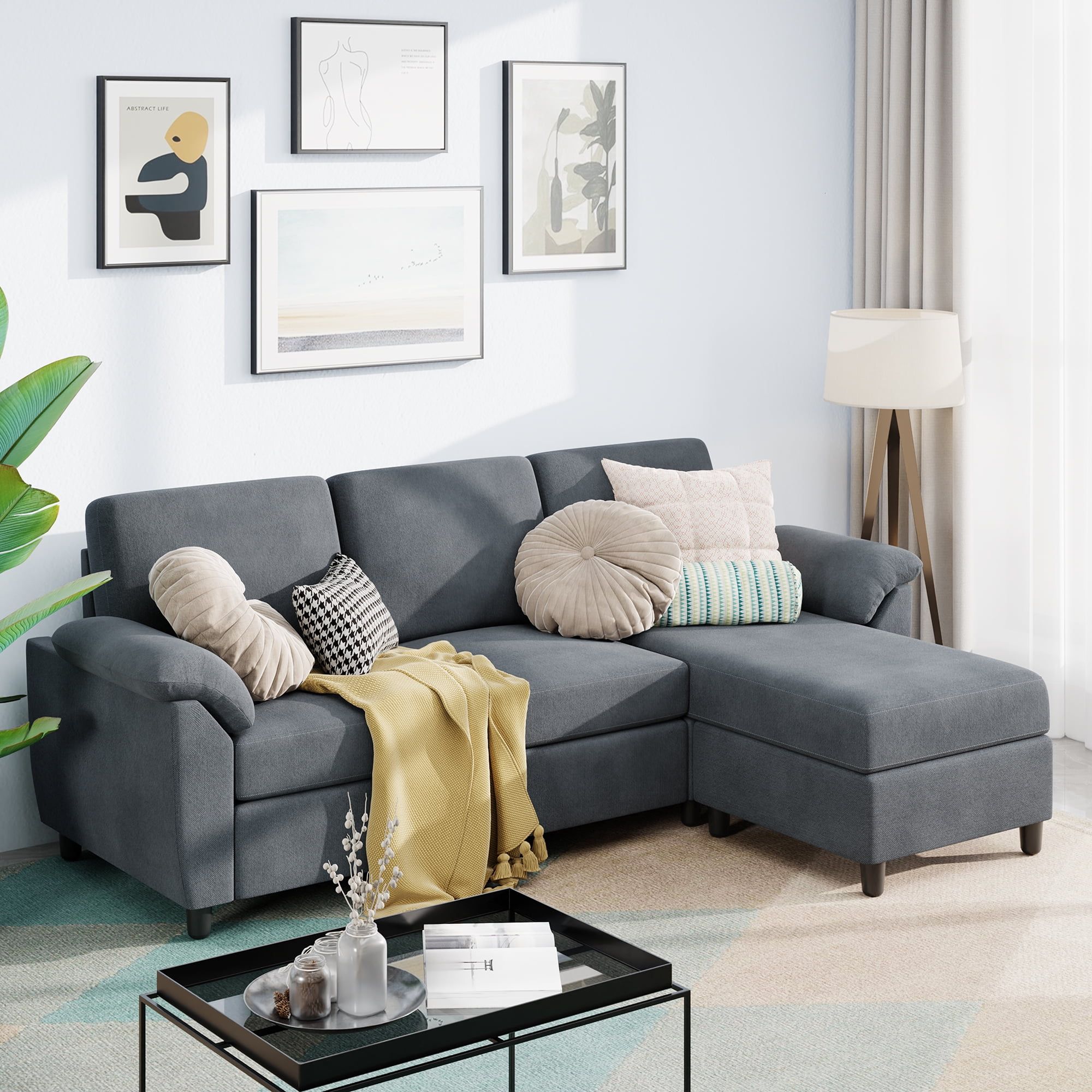 Sobaniilo 79" Convertible Sectional Sofa Couch, 3 Seat L Shaped Sofa With  Removable Pillows Linen Fabric Small Couch Mid Century For Living Room,  Apartment And Office (gray) – Walmart Intended For 3 Seat Convertible Sectional Sofas (Photo 5 of 15)
