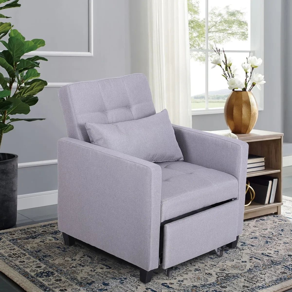 Sofa Bed 3 In 1 Lounger Recliner Chairs Convertible Pull Out Sleeper Chair  Gray | Ebay Inside Convertible Light Gray Chair Beds (Photo 8 of 15)