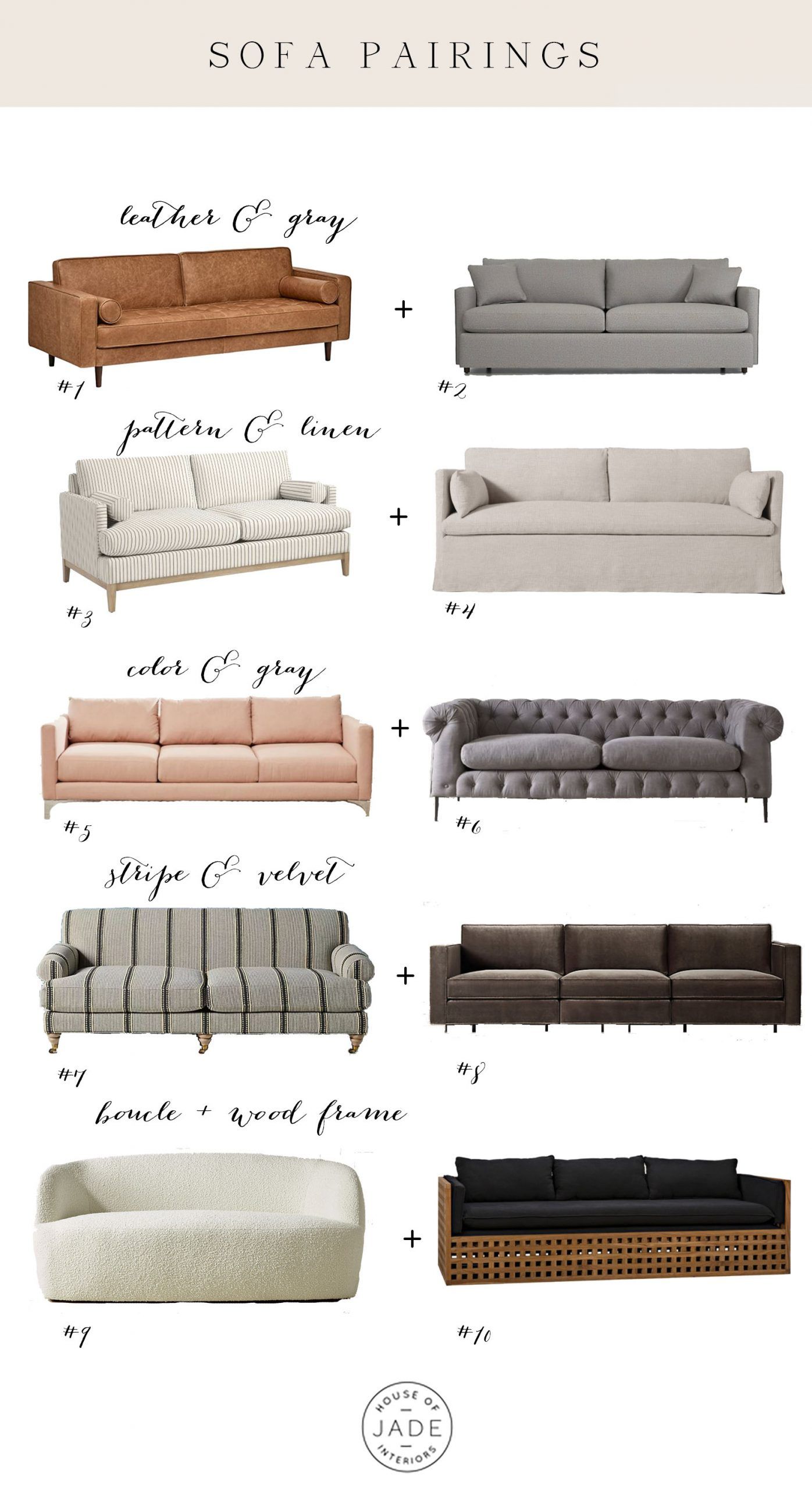 Sofa Pairing Tips | House Of Jade Interiors Throughout Sofas In Multiple Colors (View 7 of 15)