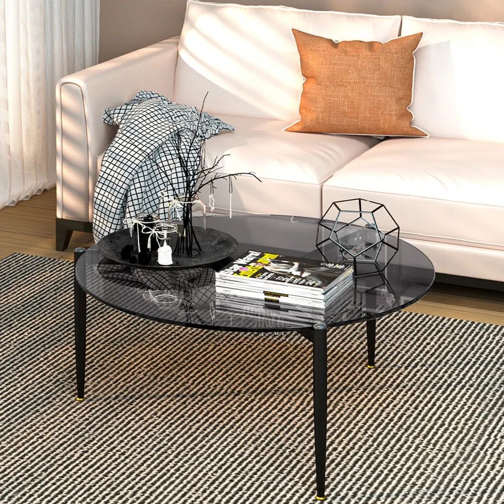 Sophisticated Ash Glass Coffee Table Modern Tables W/ Solid Steel Legs Gray  Gold | Ebay For Coffee Tables With Solid Legs (View 3 of 15)