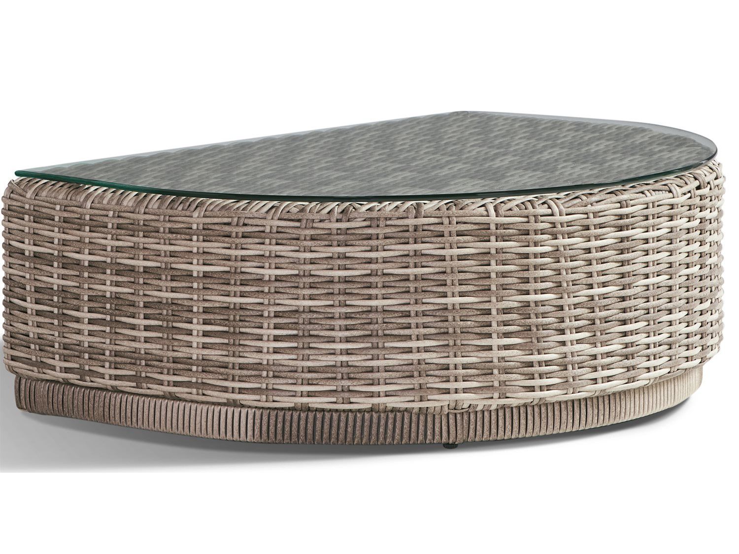 South Sea Rattan Luna Cove Wicker 35'' Half Round Glass Top Coffee Table |  Sr74344 Pertaining To Outdoor Half Round Coffee Tables (View 3 of 15)