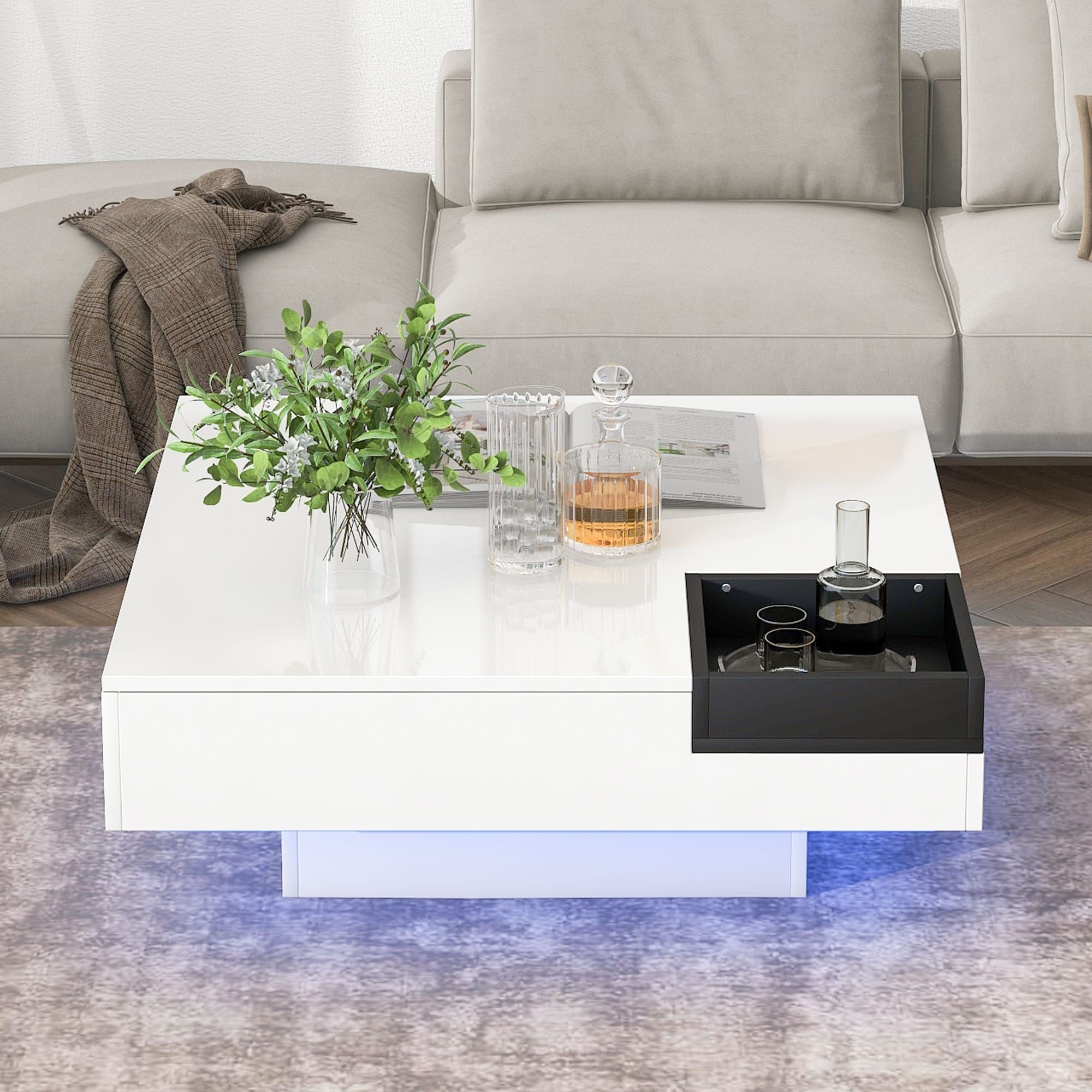 Square Coffee Table Entryway Table With Detachable Tray And Plug In  16 Color Led Strip Lights Sofa Tables For Living Room – Bed Bath & Beyond –  38355386 With Detachable Tray Coffee Tables (View 2 of 15)