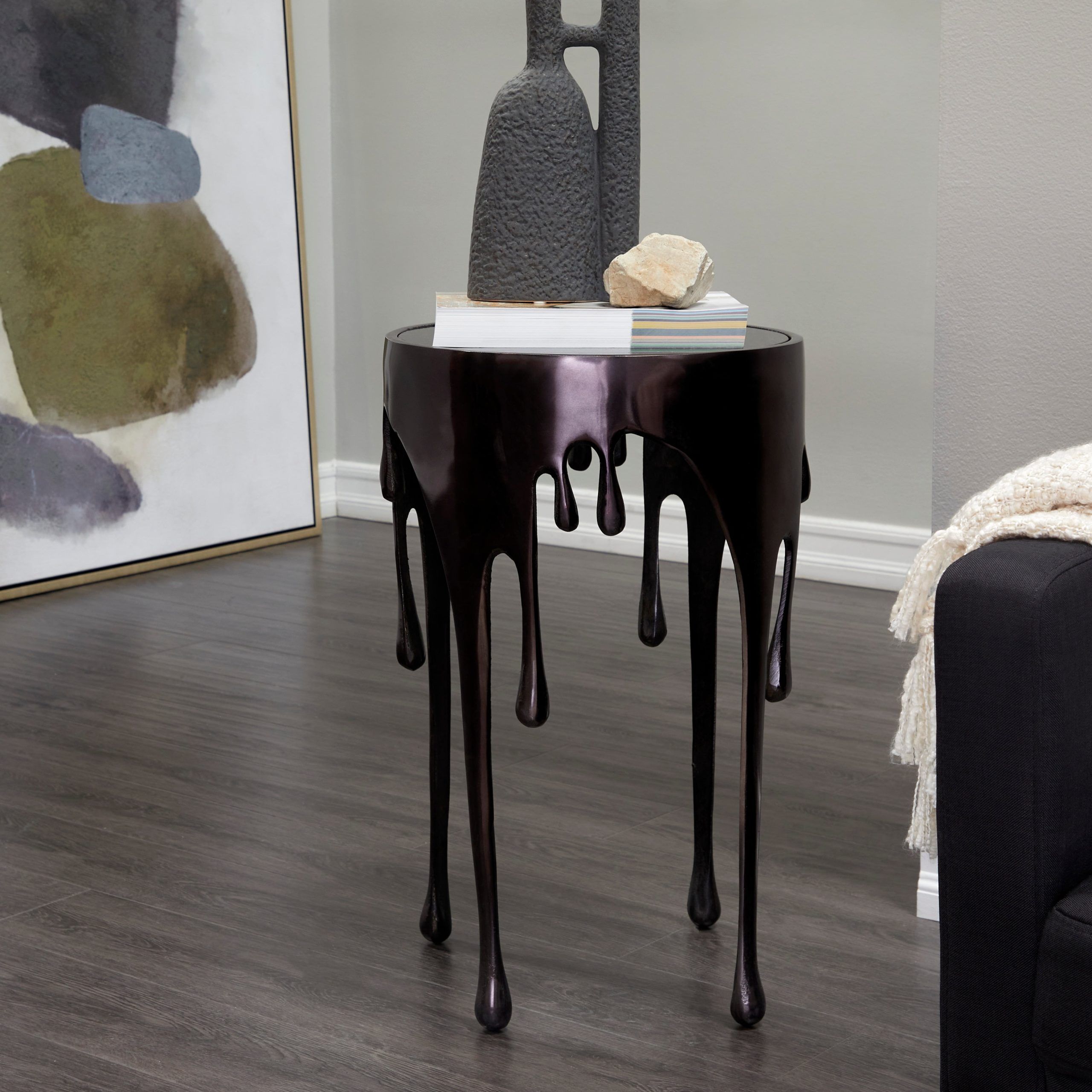 Studio 350 Melting Drip Metal Accent, Coffee, And Console Table Collection  With Shaded Glass Top Black – Accent Table 16"l X 16"w X 25"h Accent Tables  – Walmart Pertaining To Studio 350 Black Metal Coffee Tables (Photo 2 of 15)