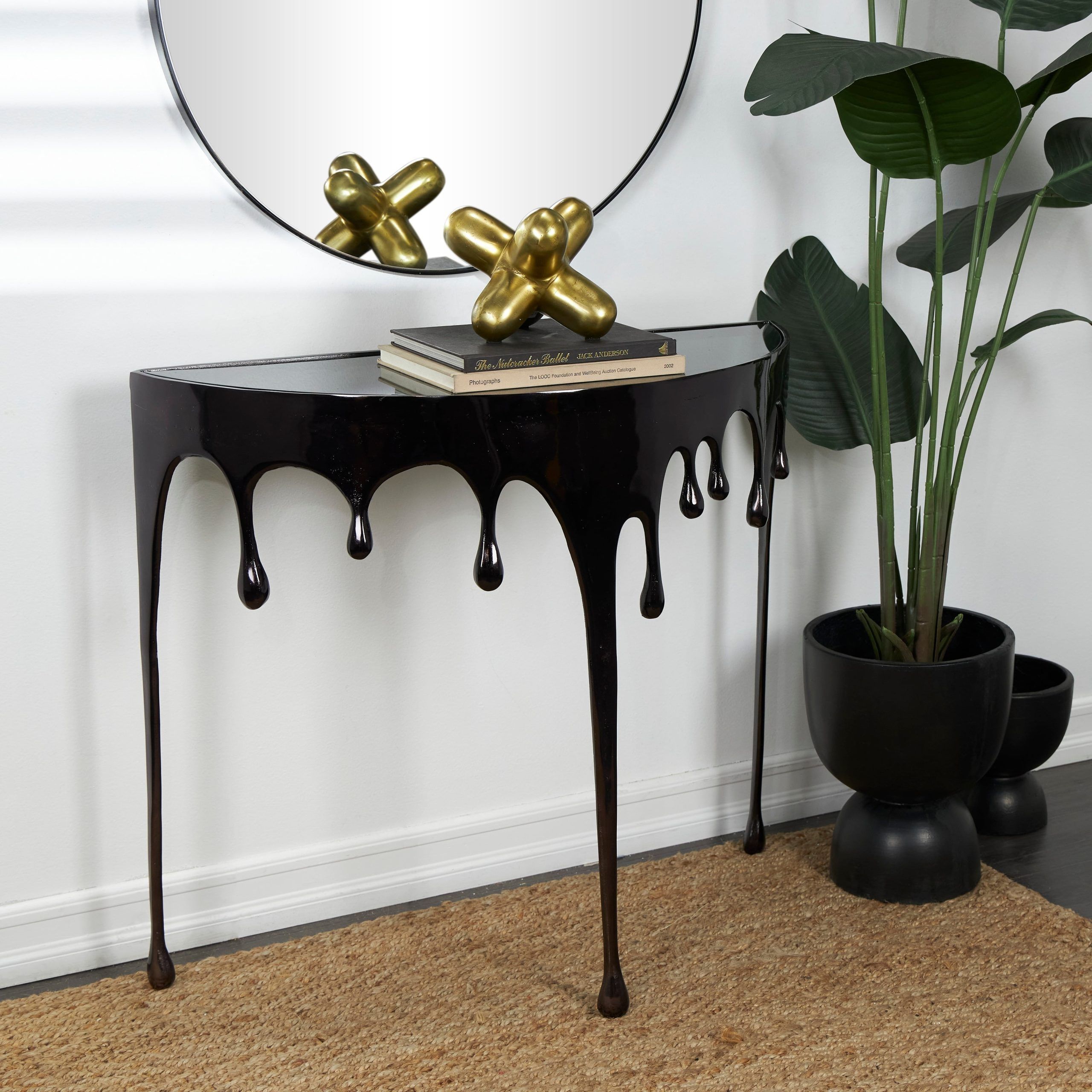 Studio 350 Melting Drip Metal Accent, Coffee, And Console Table Collection  With Shaded Glass Top Black – Console Table 36.25"l X 14w" X 32.25"h –  Walmart With Studio 350 Black Metal Coffee Tables (Photo 4 of 15)