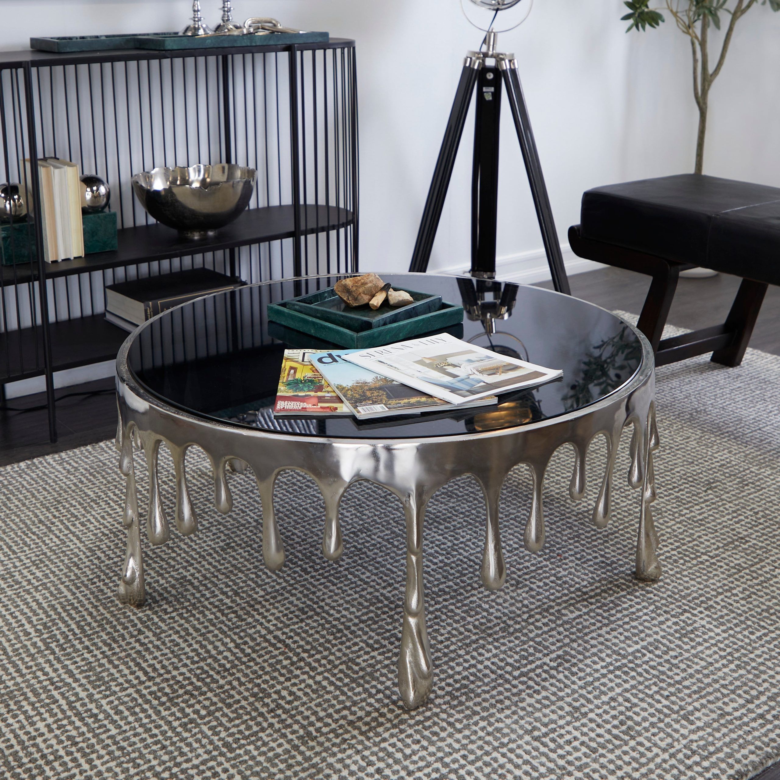 Studio 350 Melting Drip Metal Accent, Coffee, And Console Table Collection  With Shaded Glass Top Silver – Coffee Table 37"l X 37"w X 18"h Coffee –  Walmart In Studio 350 Black Metal Coffee Tables (Photo 6 of 15)