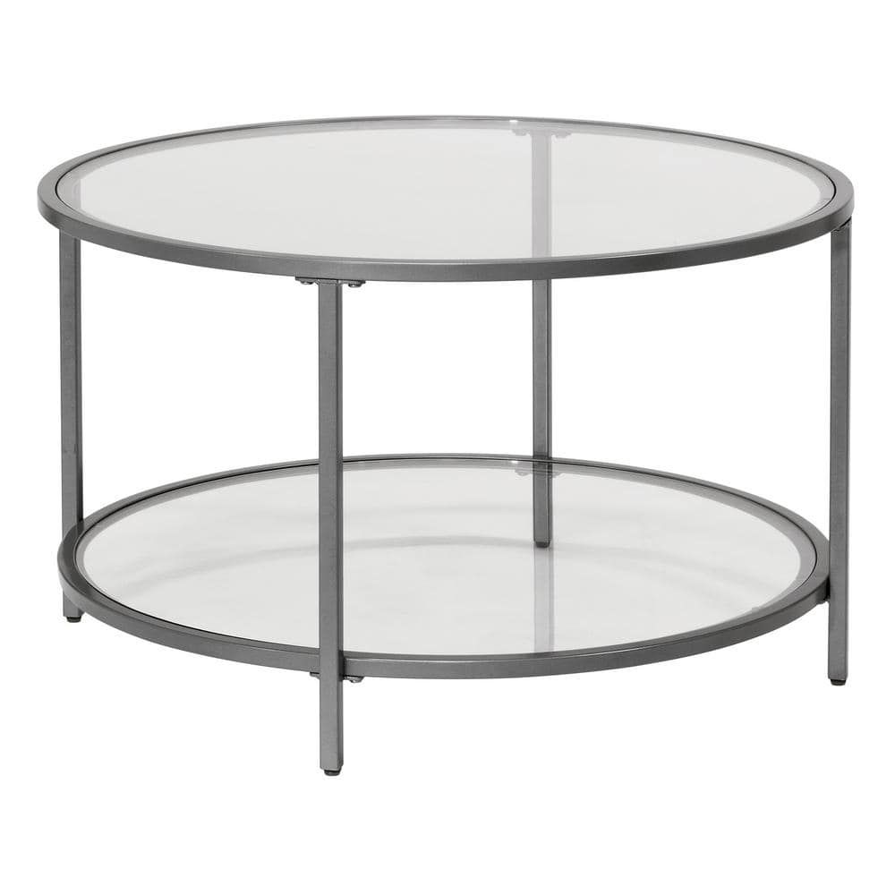 Studio Designs Home Camber Elite 28 In. Pewter Round Glass Coffee Table  With Metal Frame 72056 – The Home Depot Pertaining To Round Coffee Tables With Steel Frames (Photo 12 of 15)