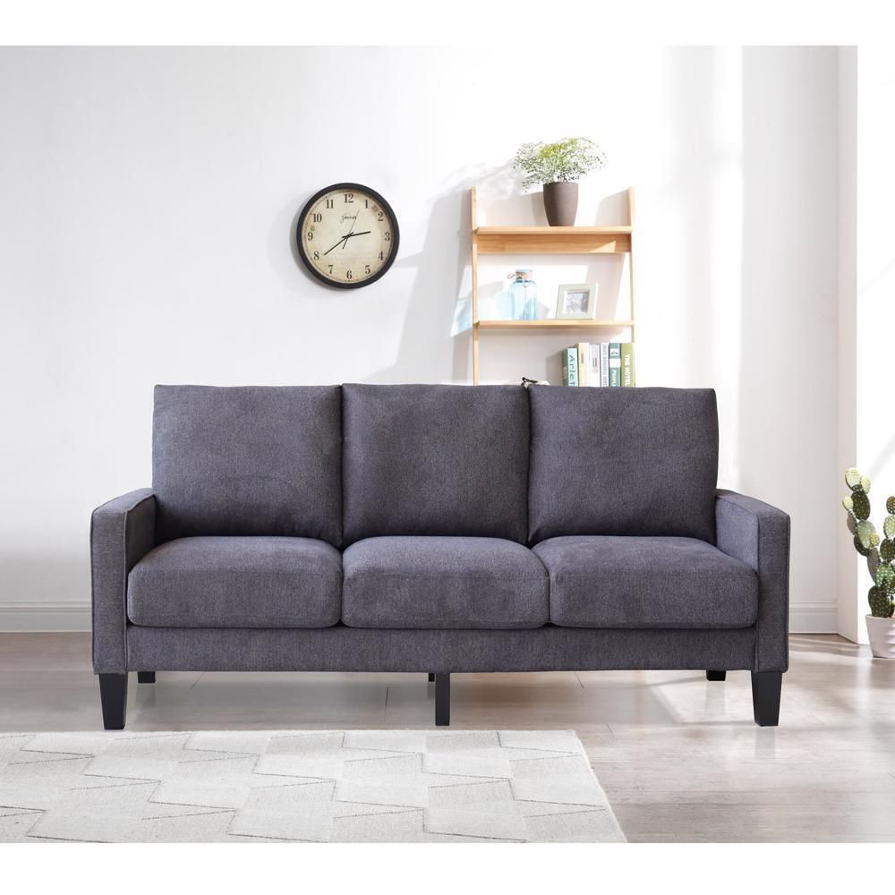 Sturdy Structure Living Room 100% Polyester Sofa In Dark Grey Fabric | Ebay Regarding Dark Grey Polyester Sofa Couches (Photo 2 of 15)
