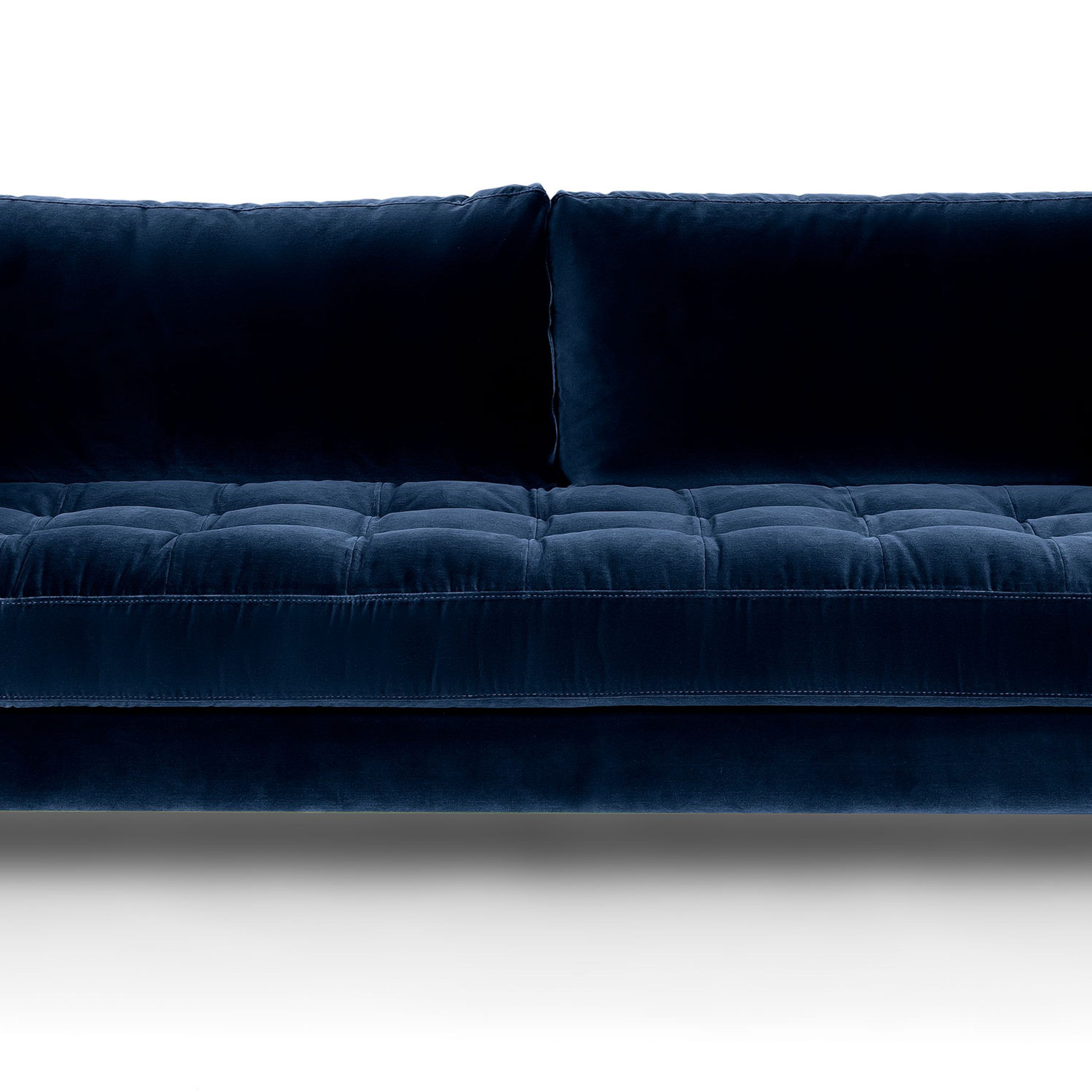 Sven Walnut & Cascadia Blue Velvet 3 Seater Sofa | Article Intended For Sofas In Blue (View 2 of 15)