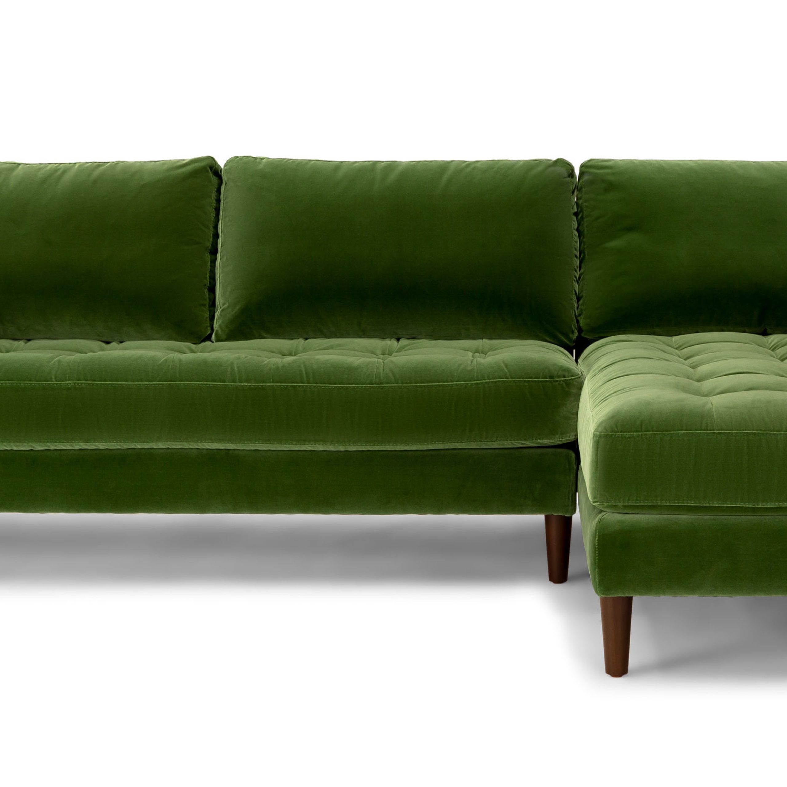 Sven Walnut & Grass Green Velvet Right Chaise Sectional | Article Within Green Velvet Modular Sectionals (Photo 3 of 15)