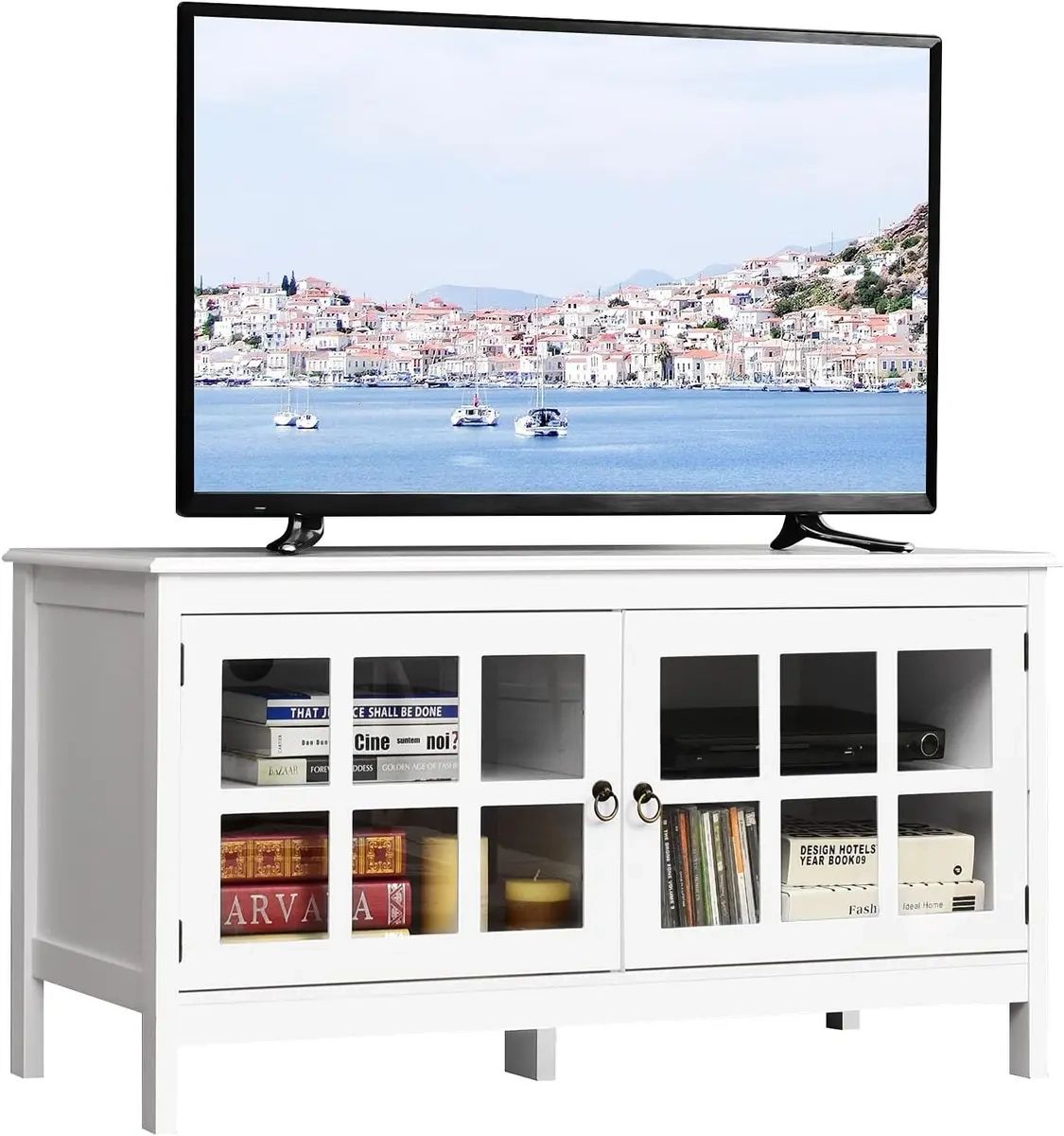 Tangkula Tv Stand Cabinet, Modern Wood Large Wide Entertainment Center  White | Ebay With Regard To Wide Entertainment Centers (Photo 4 of 15)