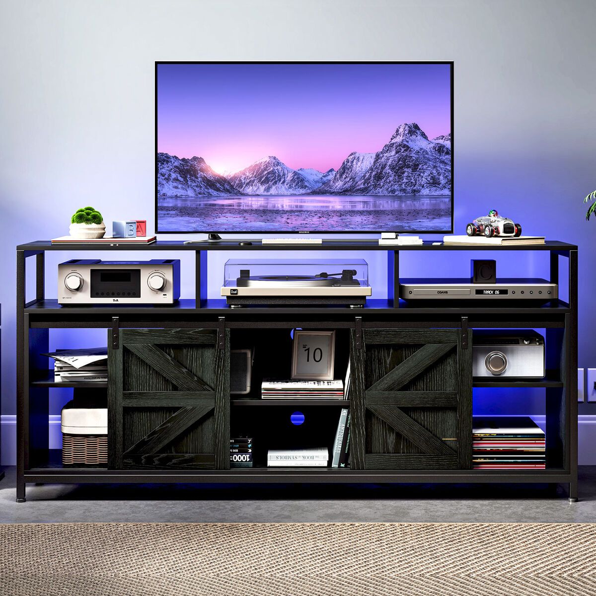 Tc Homeny Black Tv Stand With Rgb Led Light App & Remote Entertainment  Center | Ebay Throughout Rgb Entertainment Centers Black (View 8 of 15)