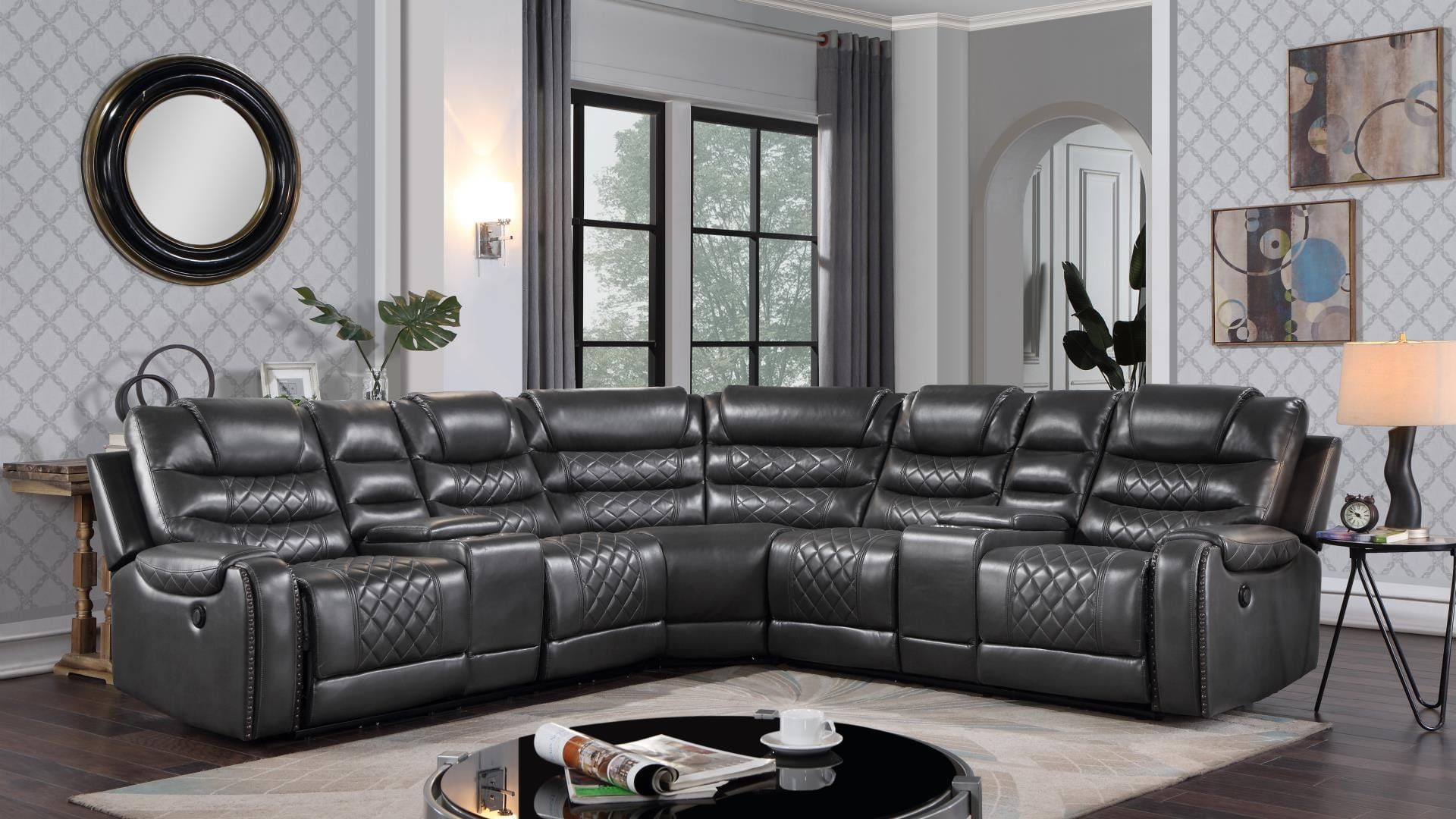 Tennesee Gray Faux Leather Sectional Sofagalaxy Furniture Intended For Faux Leather Sectional Sofa Sets (Photo 10 of 15)