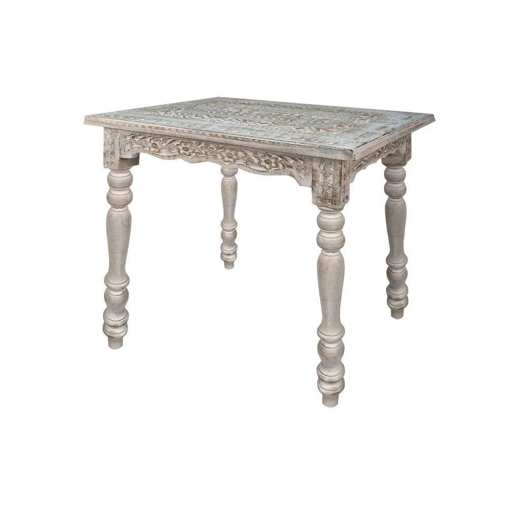 The Urban Port 18 In. Antique White Rectangular Wooden Side Table With  Carved Top And Turned Legs Upt 248150 – The Home Depot Throughout Kate And Laurel Bellport Farmhouse Drink Tables (Photo 3 of 15)