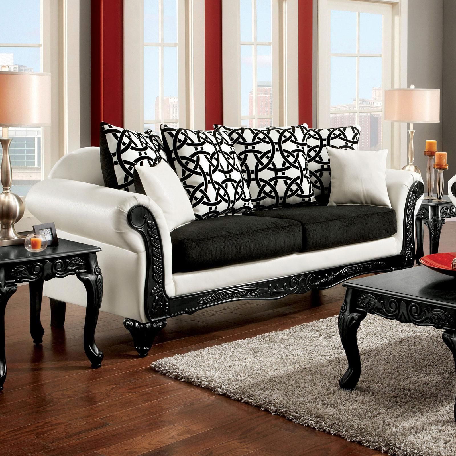 Traditional Fabric Upholstery Sofa In Black,white Dolphyfurniture Of  America – Buy Online On Ny Furniture Outlet Inside Traditional Black Fabric Sofas (View 13 of 15)