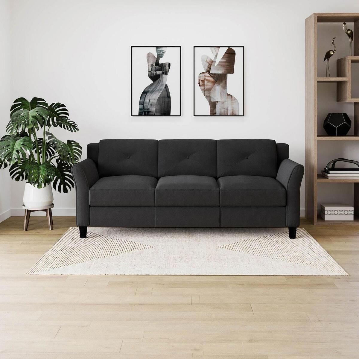Traditional Sofa Curved Rolled Arms Comfortable Taryn Black Fabric | Ebay Pertaining To Traditional Black Fabric Sofas (View 5 of 15)
