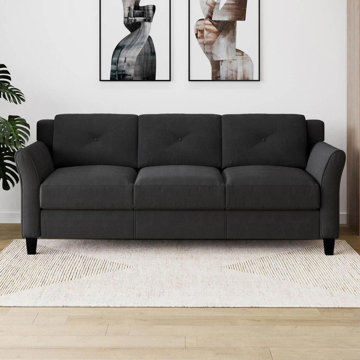 Traditional Sofa Curved Rolled Arms Comfortable Taryn Black Fabric | Ebay Throughout Traditional Black Fabric Sofas (Photo 1 of 15)