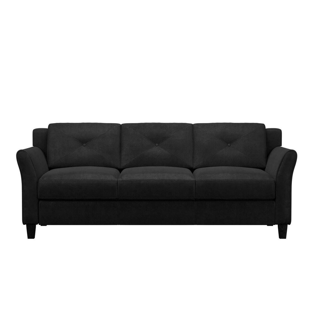 Traditional Sofa Curved Rolled Arms Comfortable Taryn Black Fabric | Ebay With Traditional Black Fabric Sofas (View 4 of 15)