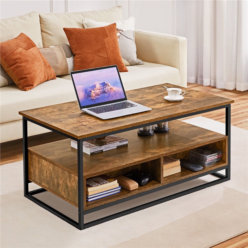 Trent Austin Design® Outten Farmhouse Coffee Table With Open Storage Shelves  & Drawers & Reviews | Wayfair Throughout Coffee Tables With Open Storage Shelves (View 8 of 15)