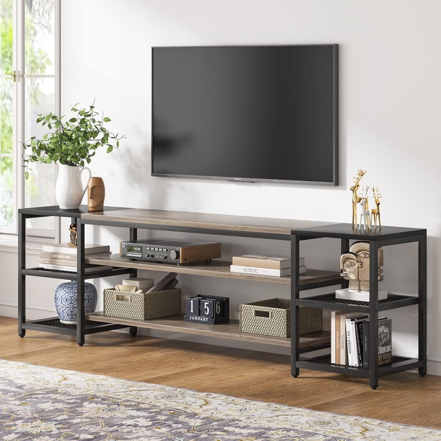 Tribesigns 78 Inch Tv Stand For Tvs Up To 85 Inch, Media Entertainment  Center Console Table, Industrial 3 Tier Tv Console Table With Storage  Shelves For Living Room, Entertainment Room – Walmart Intended For Tier Stands For Tvs (View 11 of 15)