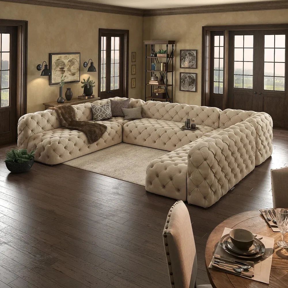 Tufted Beige 11 Seater Armless U Shape Modular Sectional Sofa Formal Living  Room | Ebay With U Shaped Couches In Beige (View 8 of 15)