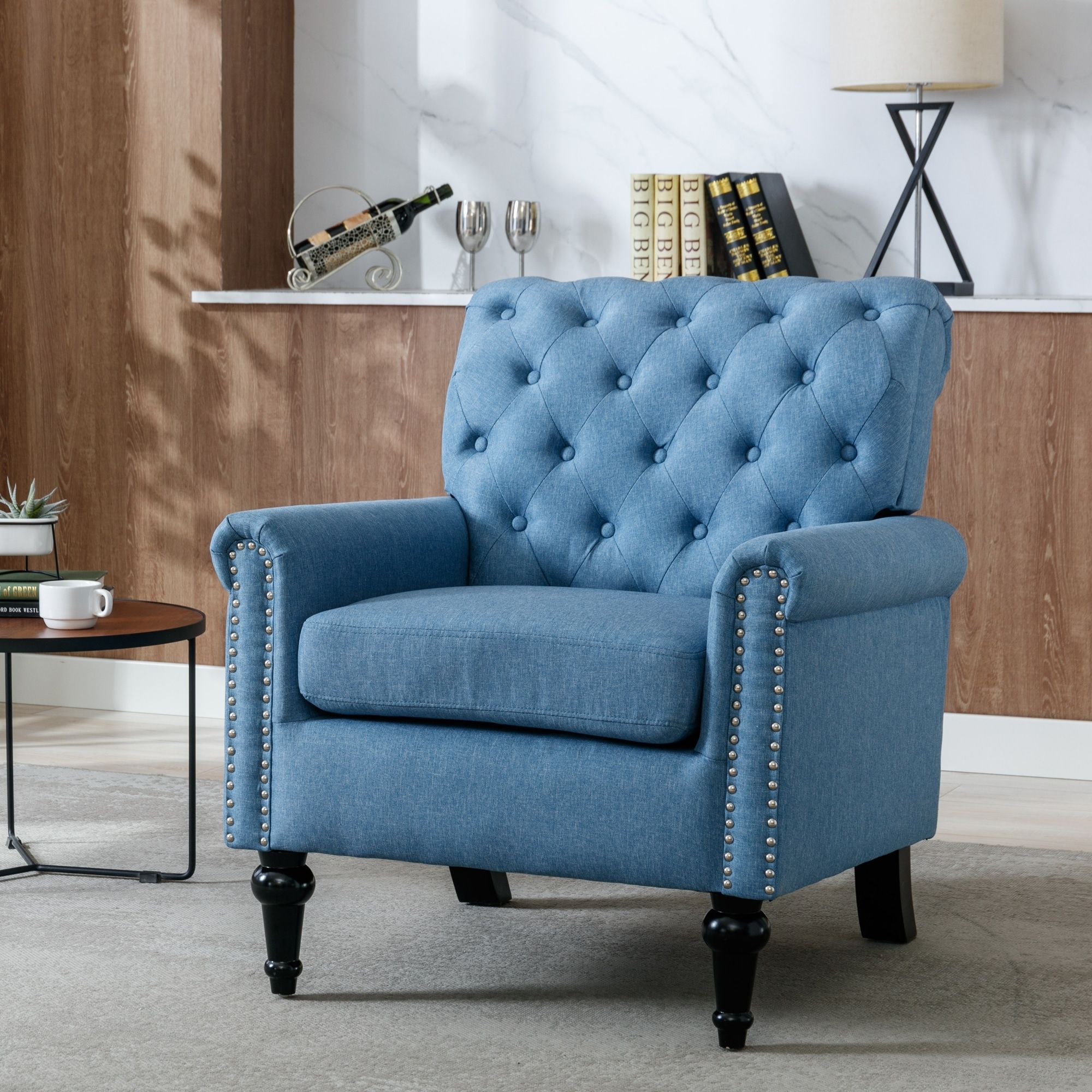 Tufted Upholstered Accent Chairs Single Sofa Chair For Livingroom With  Linen Fabric Armchairs Comfy Reading Chair – Bed Bath & Beyond – 38047189 Intended For Comfy Reading Armchairs (View 5 of 15)
