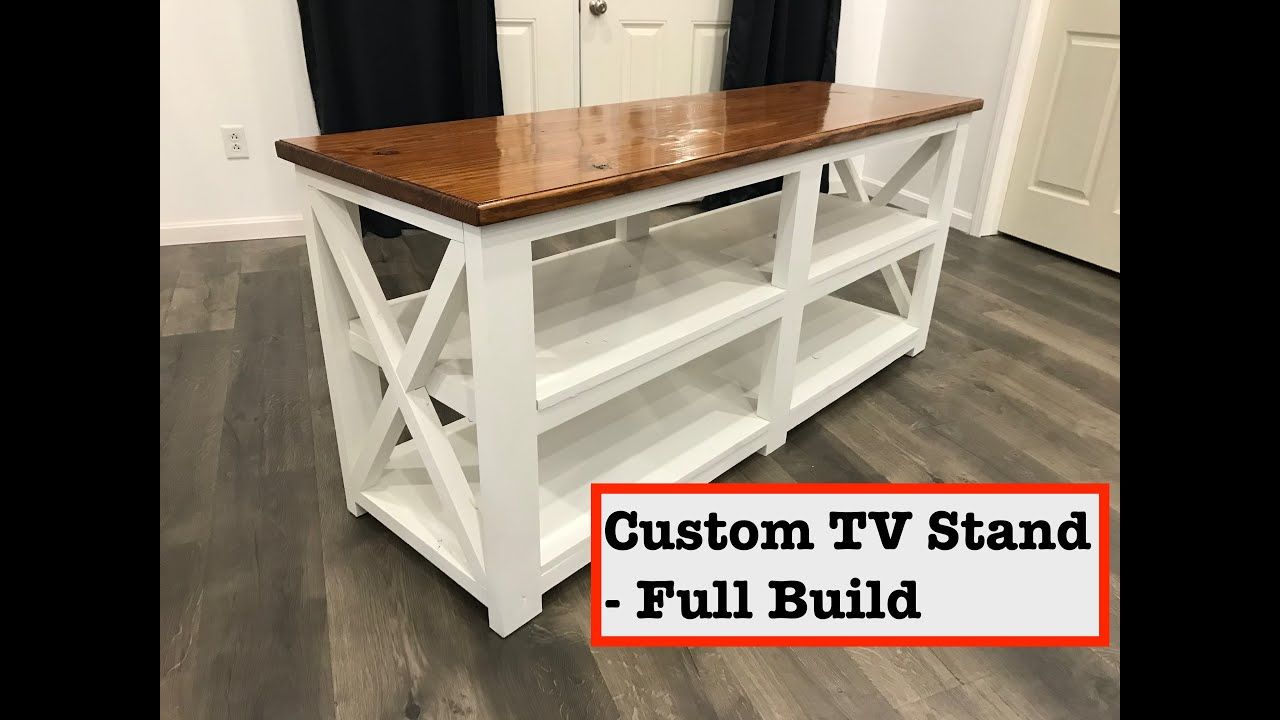 Tv Stand Build – Custom Farmhouse Style – Youtube Regarding Farmhouse Stands With Shelves (View 13 of 15)