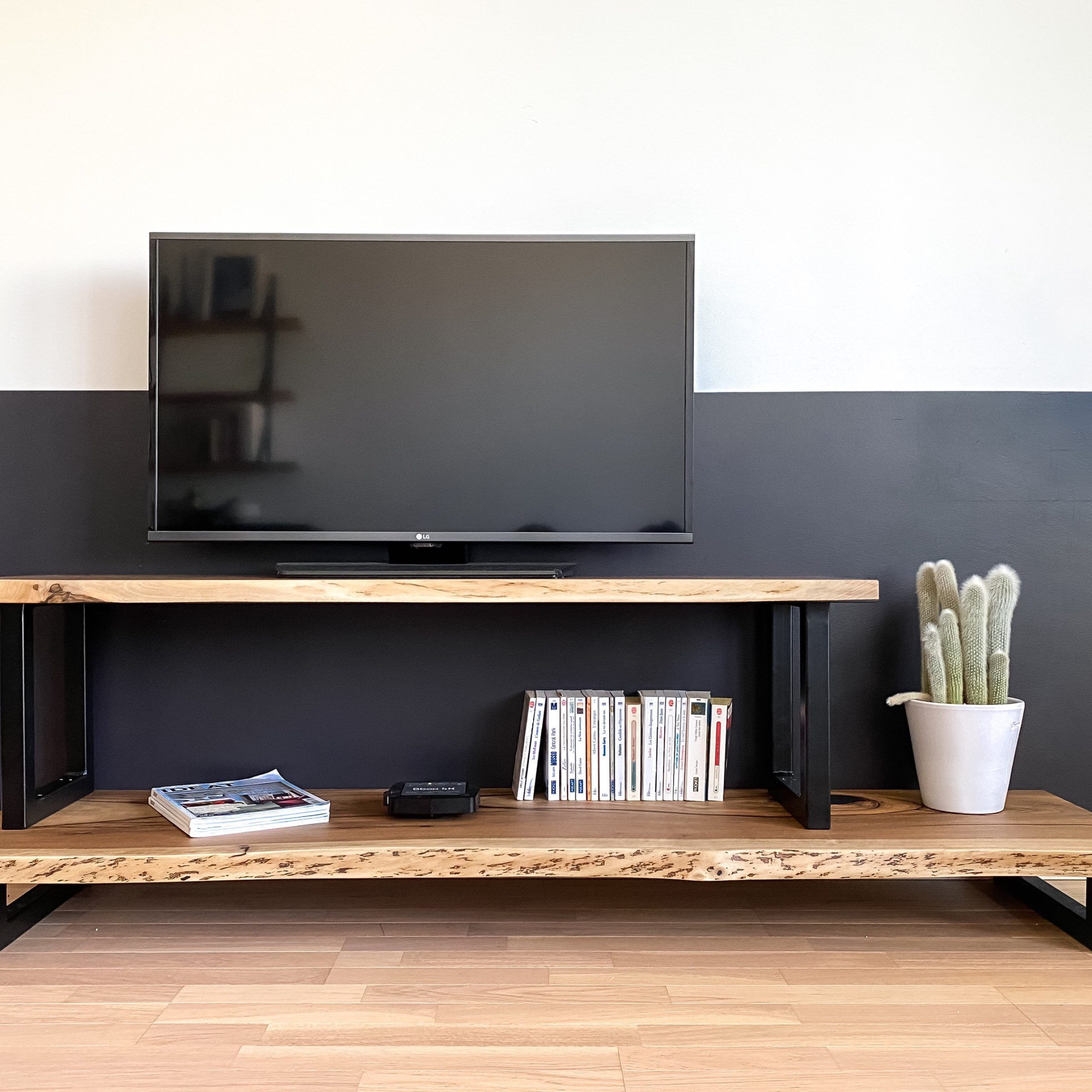 Tv Stand Console Solid Walnut Metal Custom In Walnut Entertainment Centers (View 3 of 15)