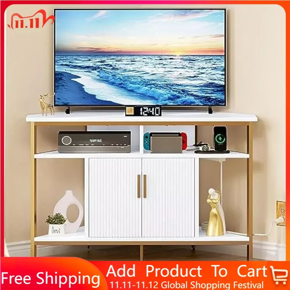 Tv Stand Living Room Furniture Television Stands Corner Tv Stand For 55 Inch  With Power Outlet Bedroom White & Gold Cabinet Home – Aliexpress Pertaining To Led Tv Stands With Outlet (Photo 8 of 15)