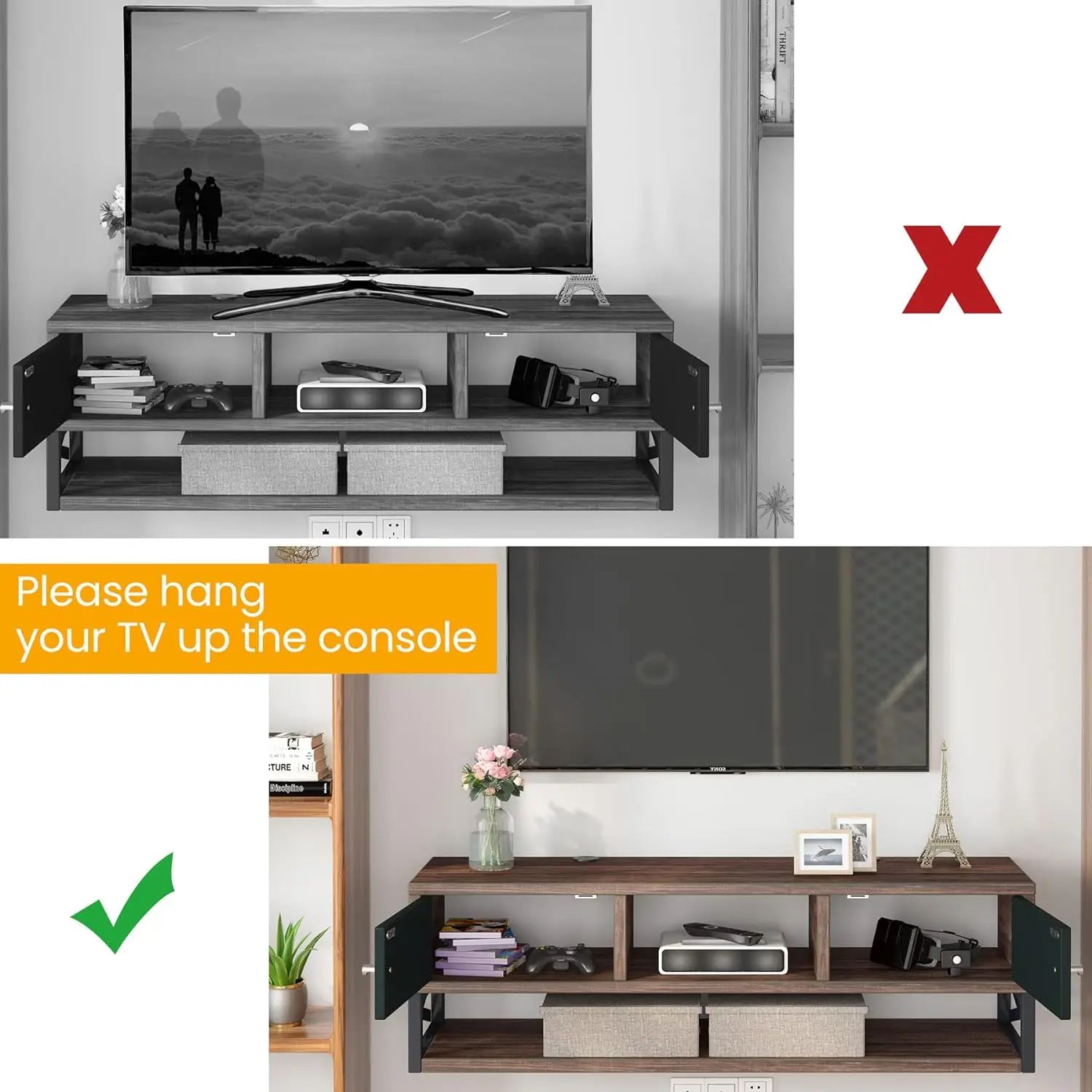 Tv Stand, Mounted Under Tv Floating Shelf With Doors, 3 Tier Entertainment  Center Console Cabinet With Storage For Living Room – Aliexpress Within Tier Stand Console Cabinets (Photo 14 of 15)