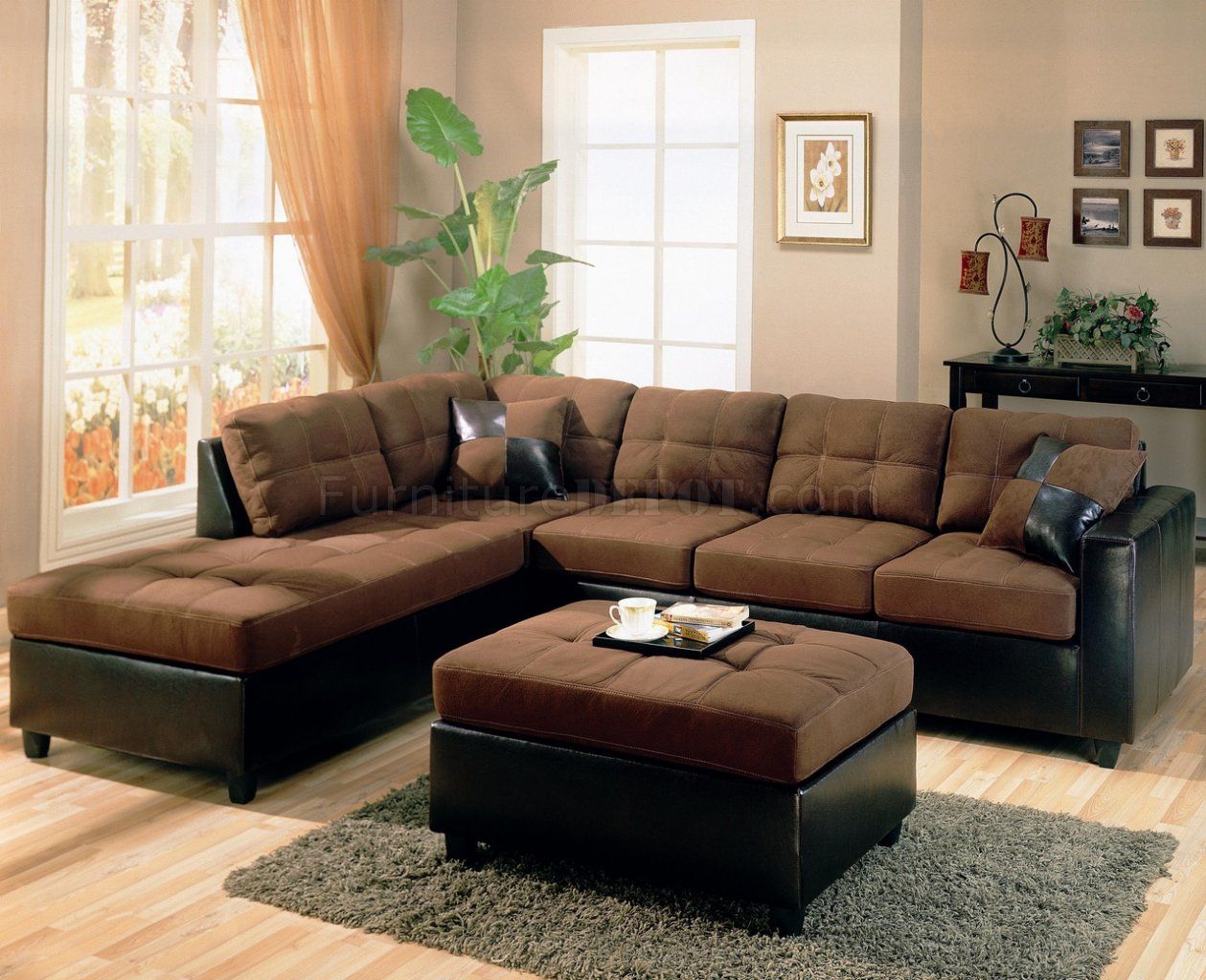 Two Tone Modern Sectional Sofa 500655 Chocolate/dark Brown In 2 Tone Chocolate Microfiber Sofas (View 6 of 15)