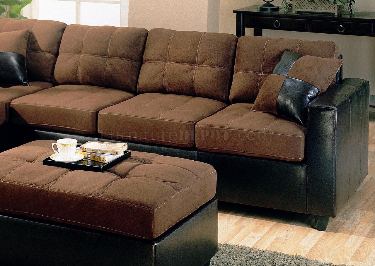 Two Tone Modern Sectional Sofa 500655 Chocolate/dark Brown With 2 Tone Chocolate Microfiber Sofas (View 4 of 15)