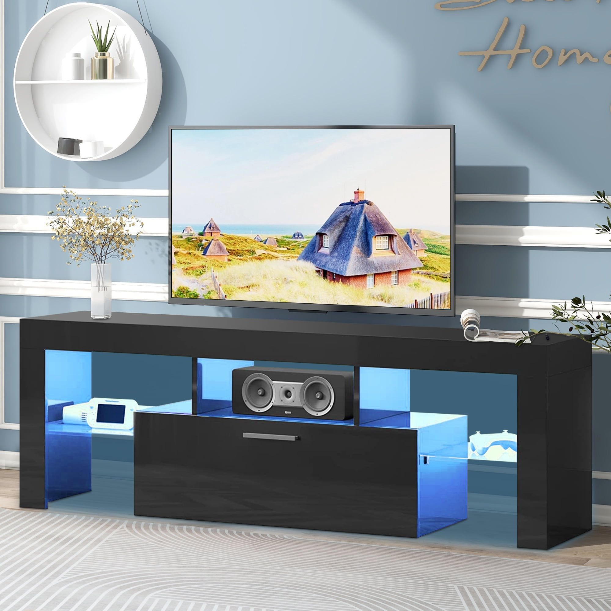 Uhomepro Tv Stand For Tvs Up To 55, Living Room Morocco | Ubuy Within Black Rgb Entertainment Centers (Photo 15 of 15)