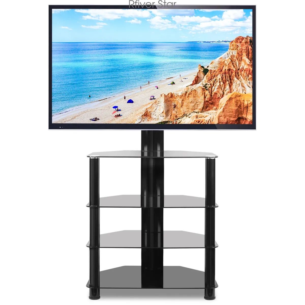 Universal Floor Tv Stand With Swivel Mount And 4 Shelves For 32" 55" Tvs |  Ebay Throughout Universal Floor Tv Stands (Photo 2 of 15)