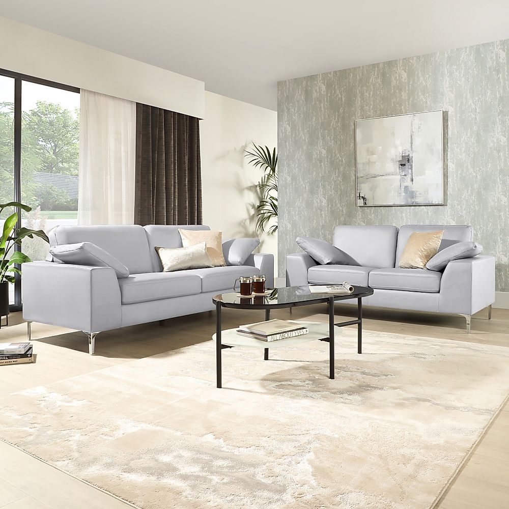 Valencia 3+2 Seater Sofa Set, Light Grey Classic Faux Leather Only £1099.98  | Furniture And Choice Inside Sofas In Light Grey (Photo 1 of 15)