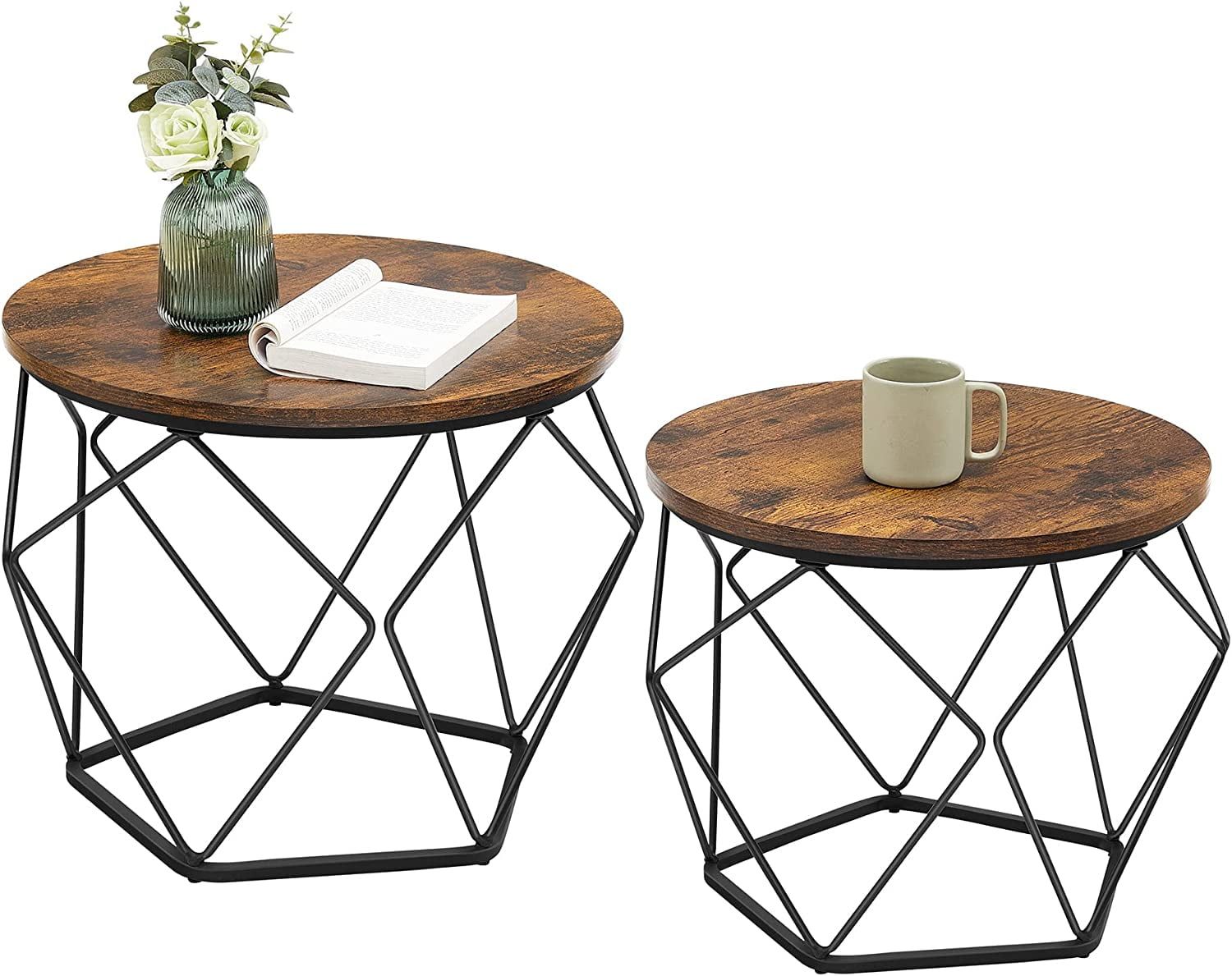 Vasagle Round Coffee Table Set Of 2 Living Room Tables Side End Table With  Steel Frame For Bedroom Rustic Brown And Black – Walmart With Round Coffee Tables With Steel Frames (Photo 7 of 15)