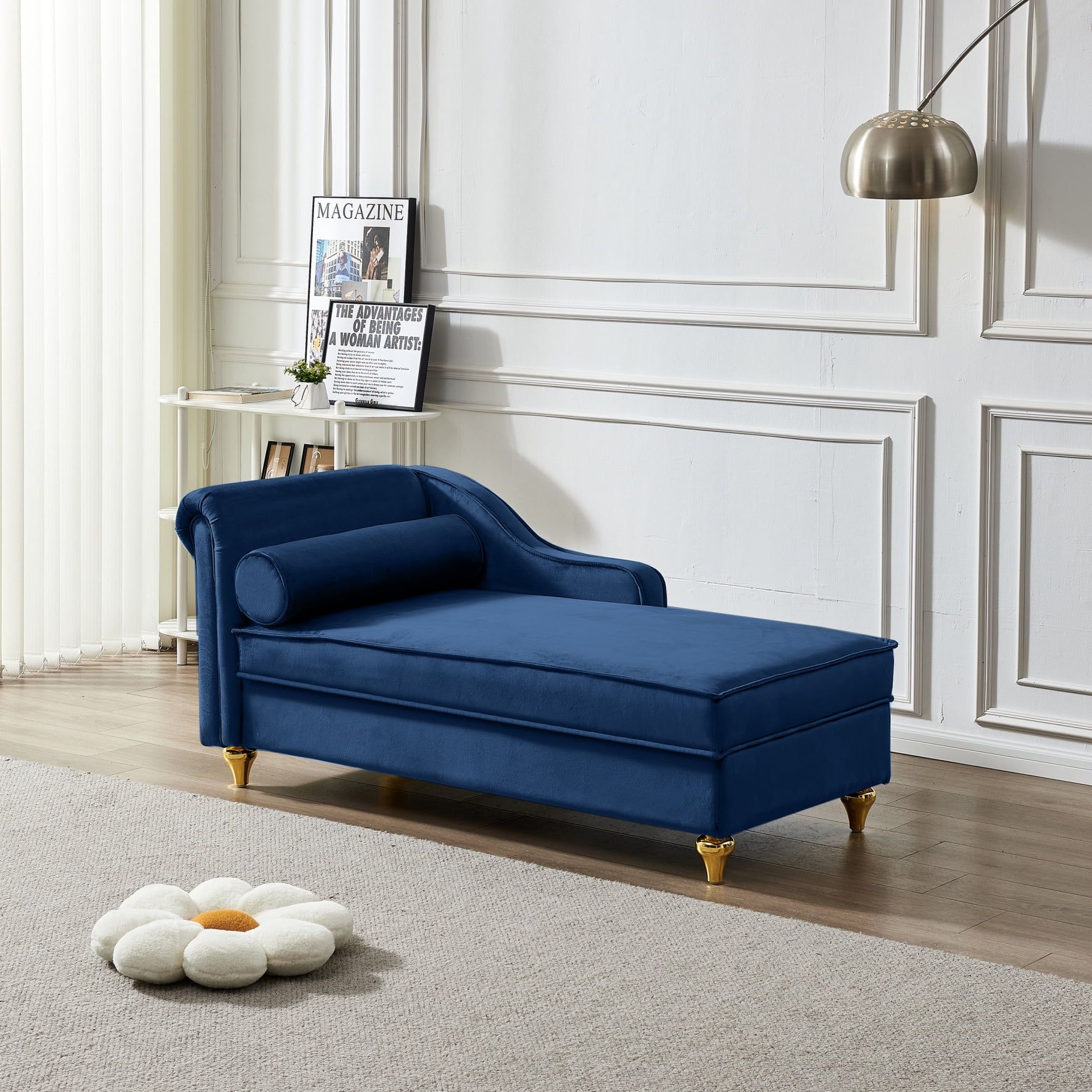 Velvet Chaise Deck Chair With Storage, Bedroom Lounge Chair With Pillow And  Gold Metal Legs, Modern Upholstered Sofa Recliner Reading Chair For Living  Room Bedroom Office, Navy Blue – Walmart With Regard To Modern Velvet Sofa Recliners With Storage (View 3 of 15)