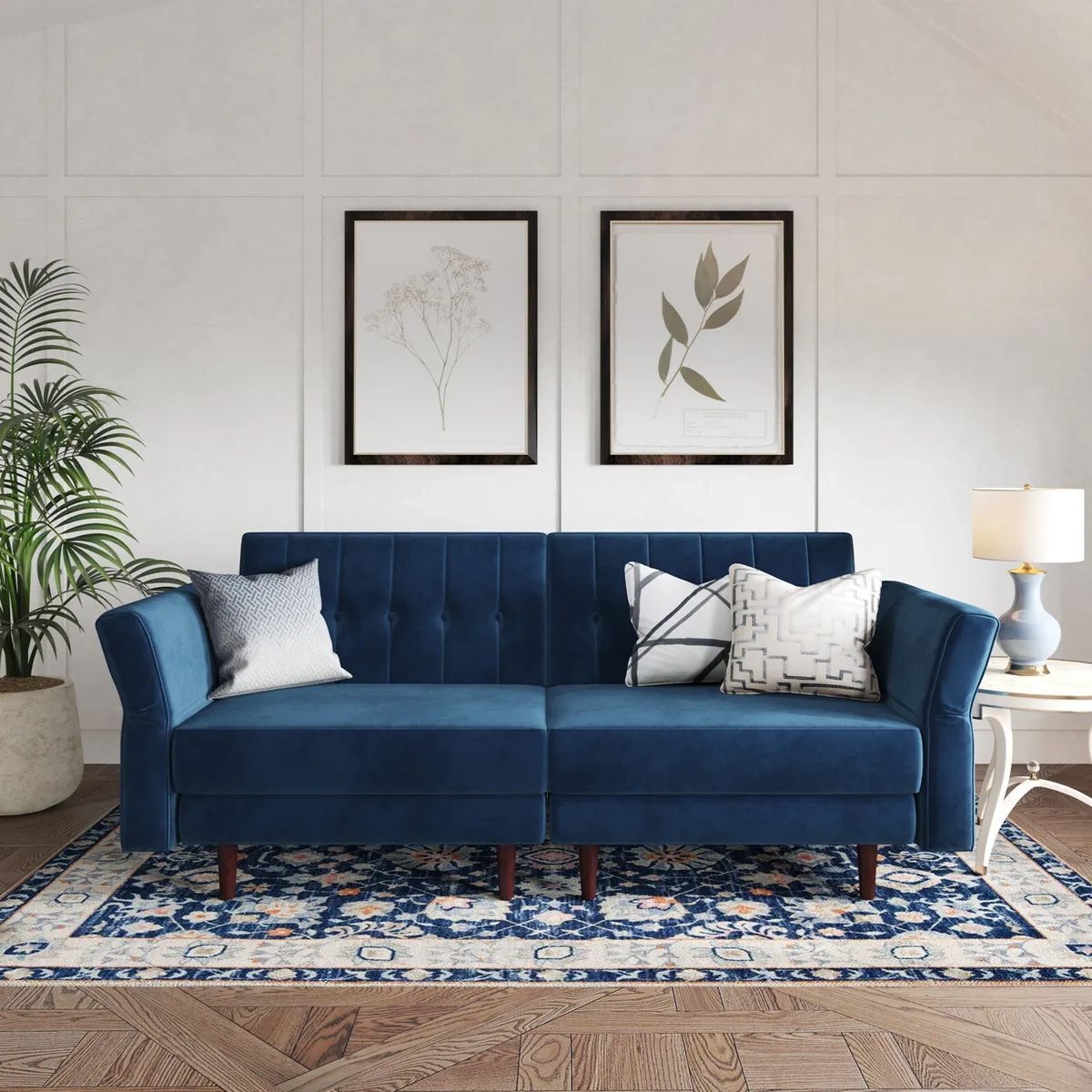 Velvet Convertible Futon Sofa Bed Memory Foam Futon Couch Sleeper Sofa Blue  | Ebay For Navy Sleeper Sofa Couches (Photo 13 of 15)