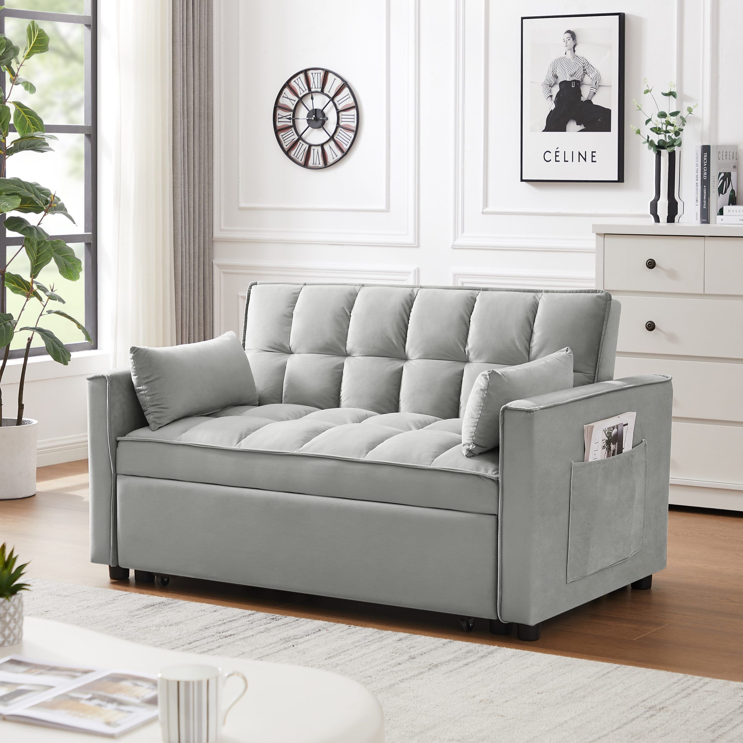 Velvet Loveseat Futon Sofa Pullout Bed, 3 In 1 Convertible Sleeper Sofa Bed  – Bed Bath & Beyond – 38908553 Intended For 3 In 1 Gray Pull Out Sleeper Sofas (View 6 of 15)